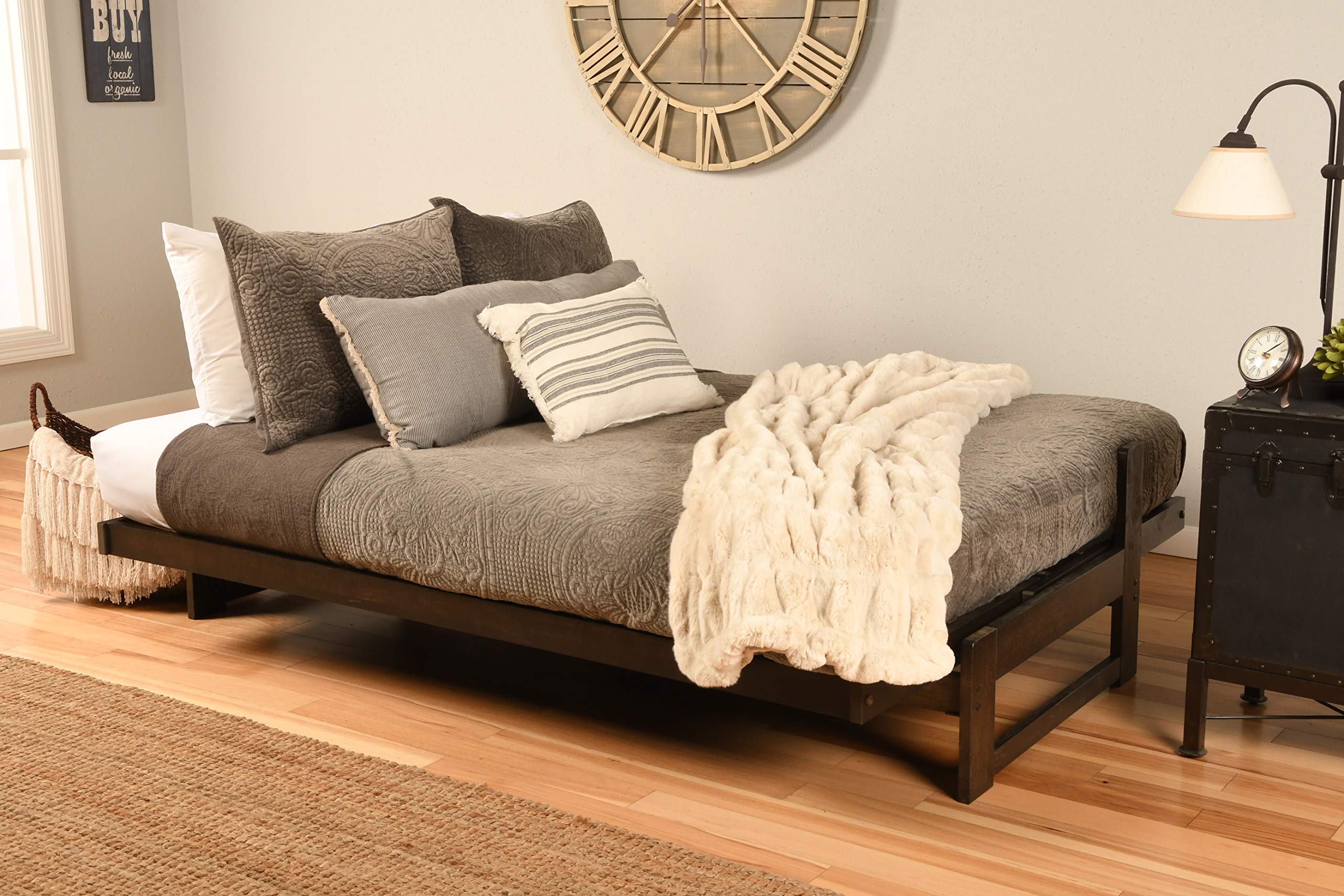 KODIAK FURNITURE Aspen Futon Set with Reclaimed Mocha Finish - Modern Sofa Bed for Small Spaces, Living Room, Dorm & Guest Room