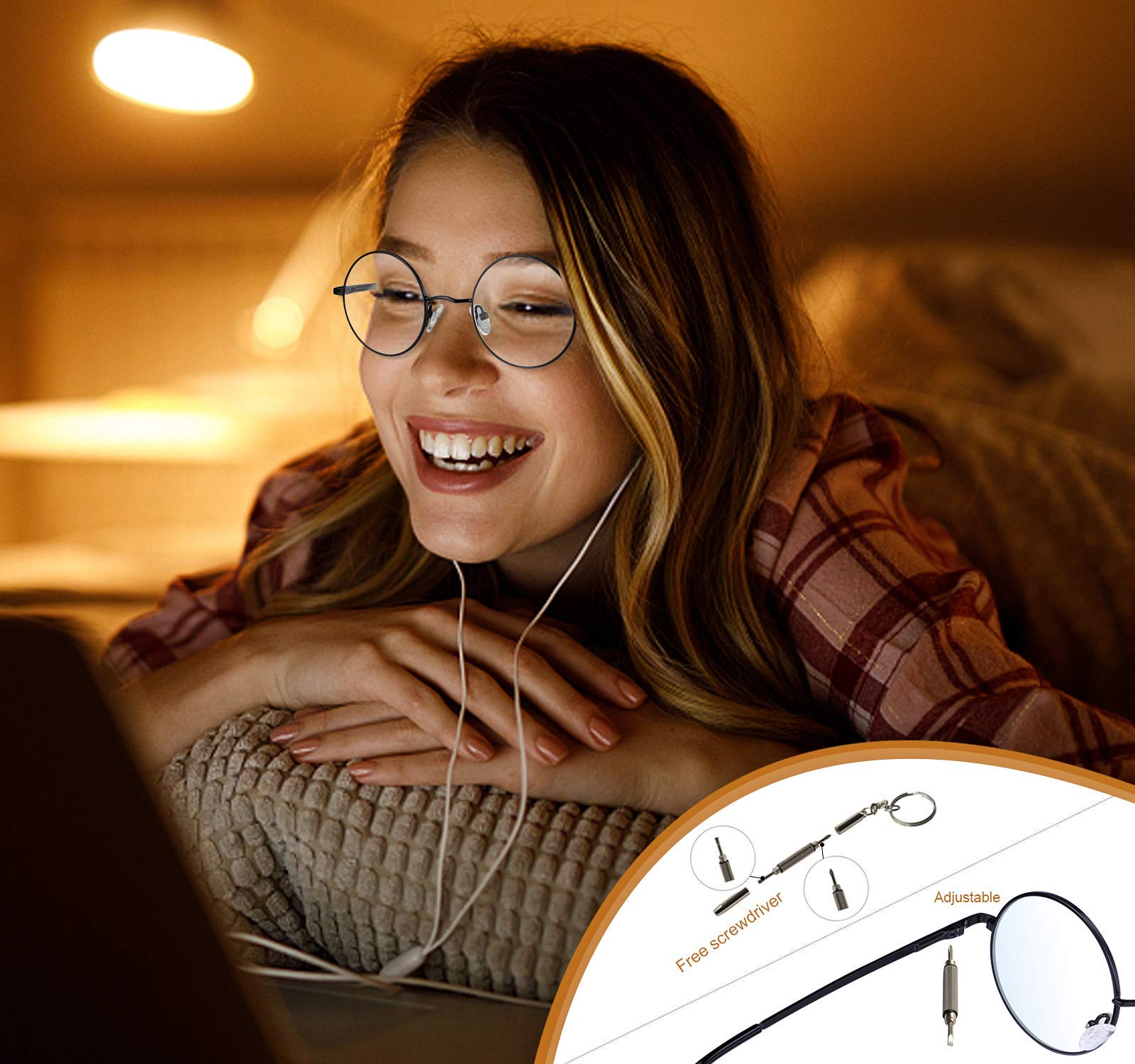 Brightlife Round Blue Light Blocking Glasses for Men & Women - Anti Eye Strain Computer Glasses with Metal Frame for Gaming, Office Work & Screen Time Protection