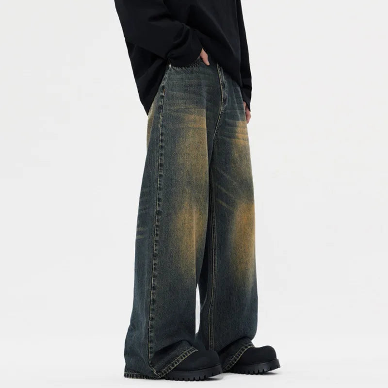 **Distressed Washed Denim Jeans for Men - Loose Straight Leg Baggy Pants | American Fashion Summer Trousers | Casual Wear, Street Style & Everyday Comfort**
