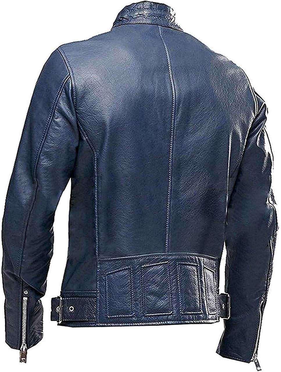 ASNZ-72190995 Genuine Goat Skin Leather Jacket for Men - Navy Blue Café Racer Biker Jacket - Premium Motorcycle Fashion Jacket - Perfect for Riding, Casual Wear & Outdoor Adventures