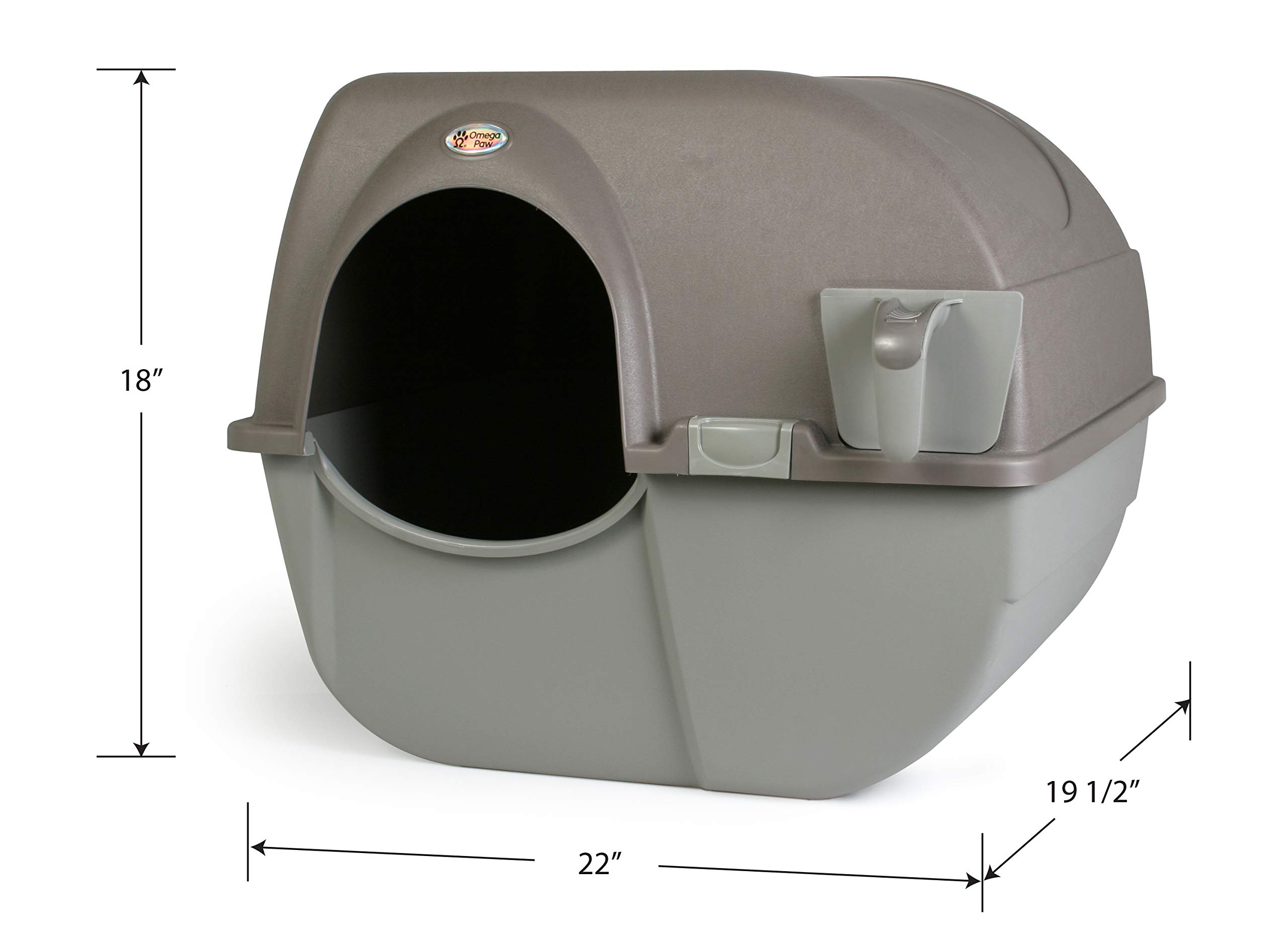 Omega Paw Roll 'n Clean Self Cleaning Litter Box for Cats - Large Size in Brown | Easy Maintenance Cat Litter Box with Roller System | Perfect for Multi-Cat Homes & Busy Pet Owners