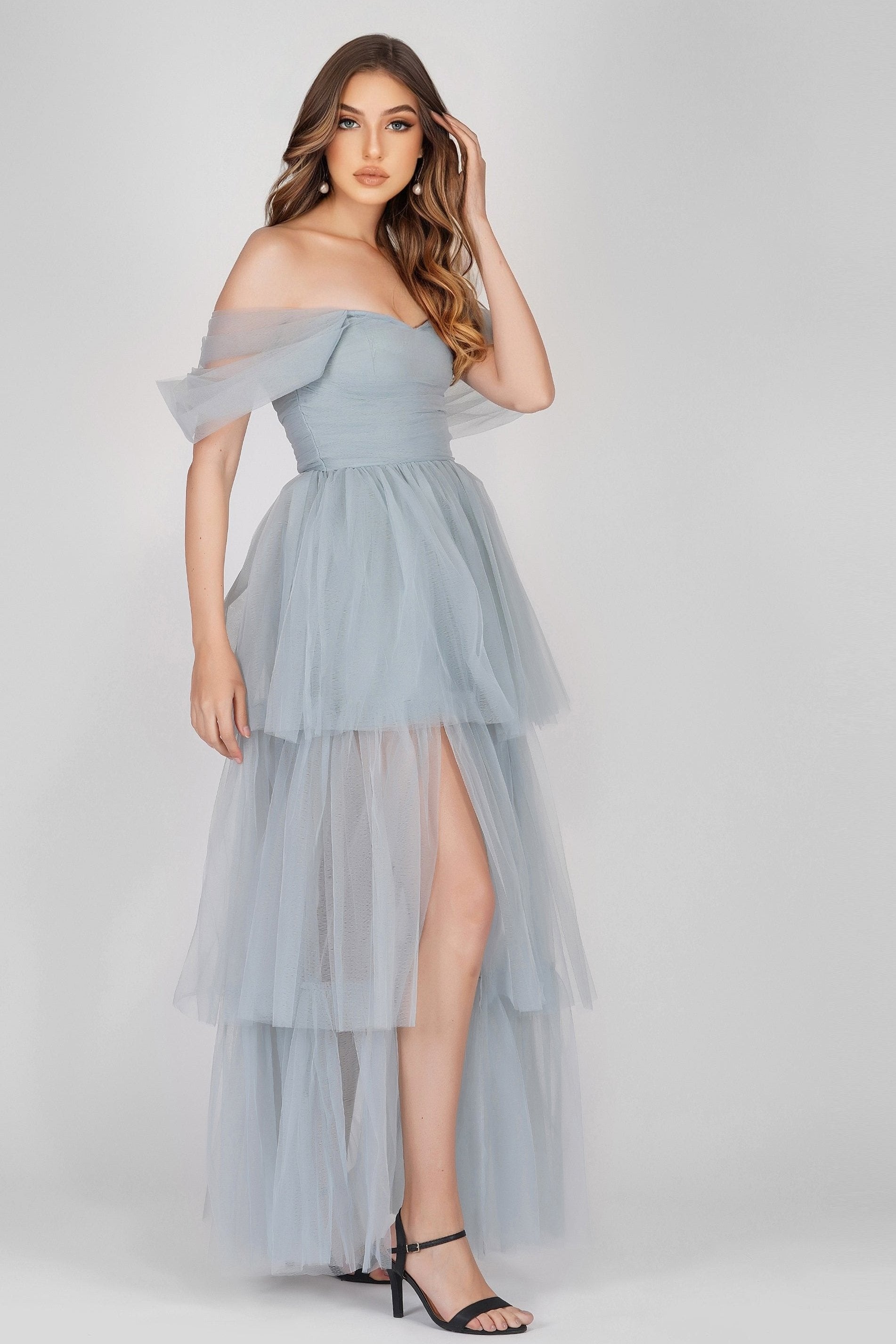 Elegant Sydney Dusty Blue Tulle Dress for Women - Perfect for Weddings, Prom & Special Occasions