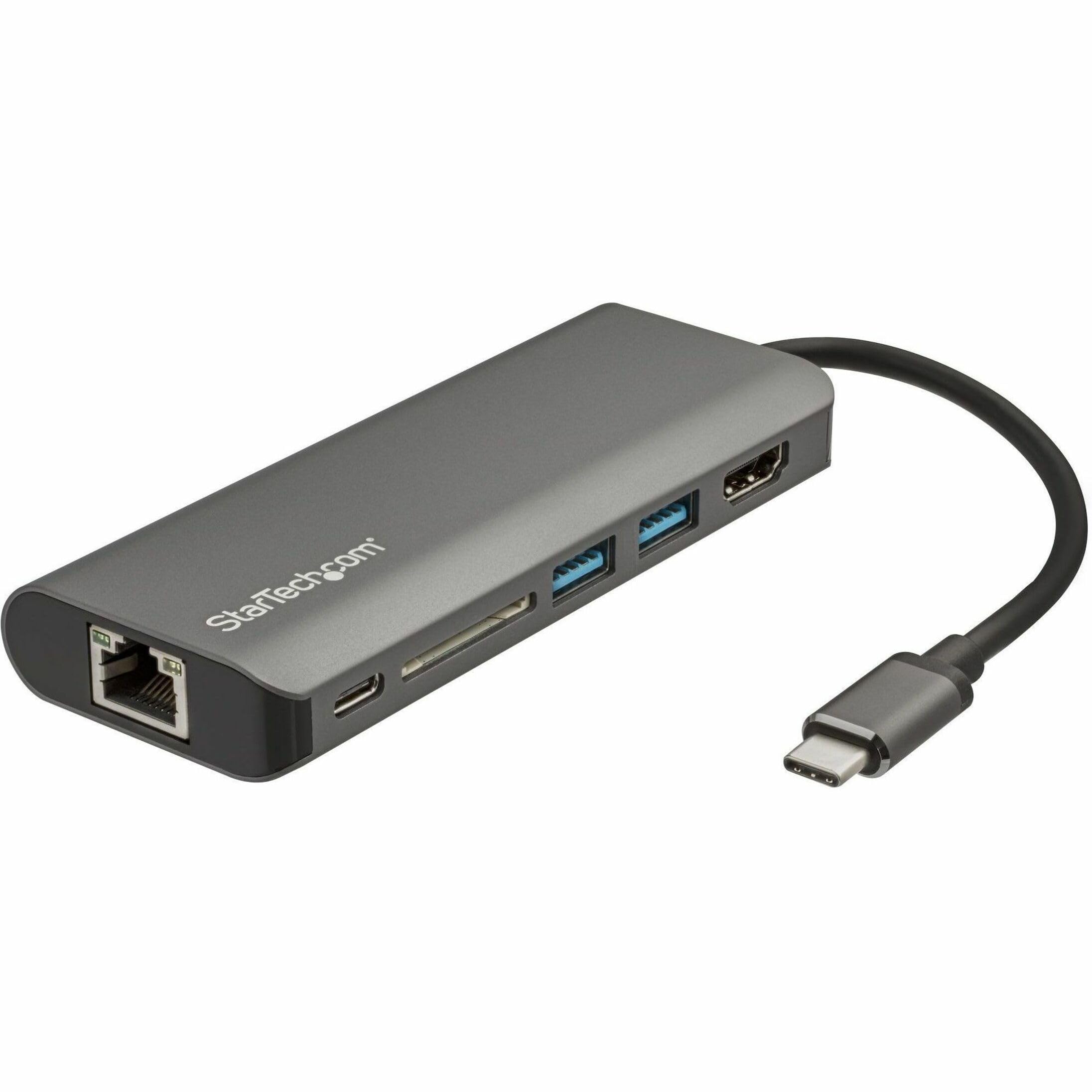 StarTech.com USB C Multiport Adapter with 4K HDMI, 3 USB 3.0 Ports, SD Card Reader, Gigabit Ethernet & 60W PD - Thunderbolt 3/USB-C Travel Dock for MacBook Pro, Dell XPS & More - Perfect for Home Office, Business Travel & Presentations