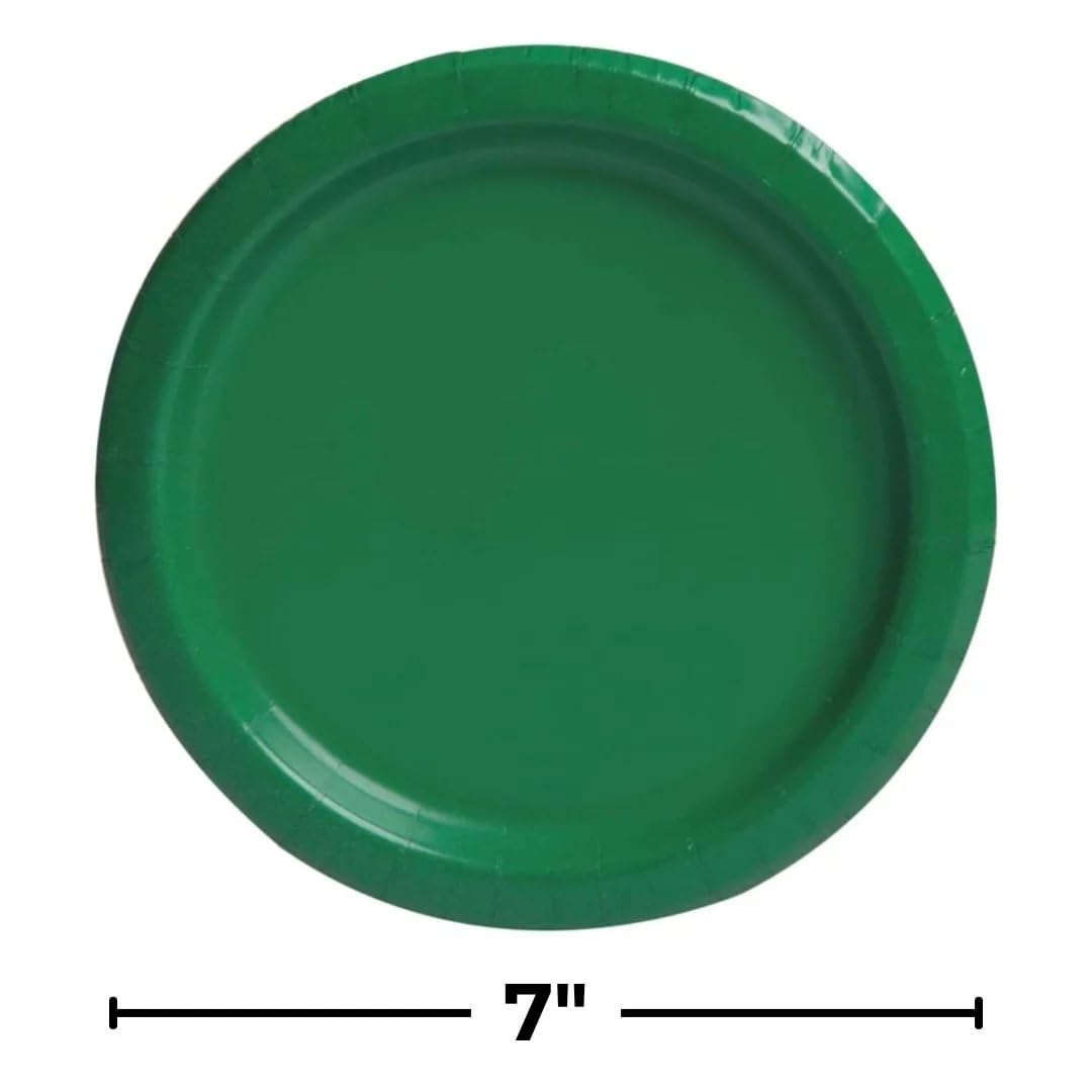 Emerald Green 7 Inch Round Disposable Paper Plates - 20 Count - Eco-Friendly Party Plates for Birthday, Wedding, Baby Shower & Holiday Events - Perfect for Desserts, Appetizers & Snacks