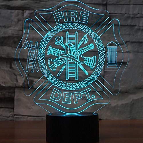 3D LED Firefighter Night Light - Colorful Gradient Bedside Lamp for Kids' Room Decor