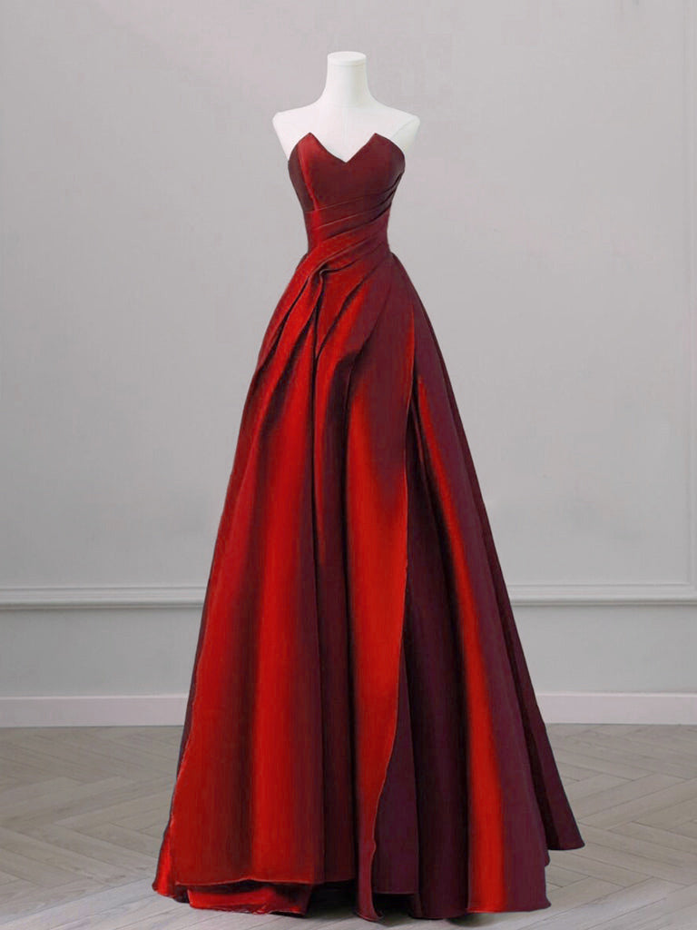 Elegant A-Line V-Neck Burgundy Satin Long Prom Dress for Women - Perfect for Formal Events, Evening Gala & Homecoming Dance