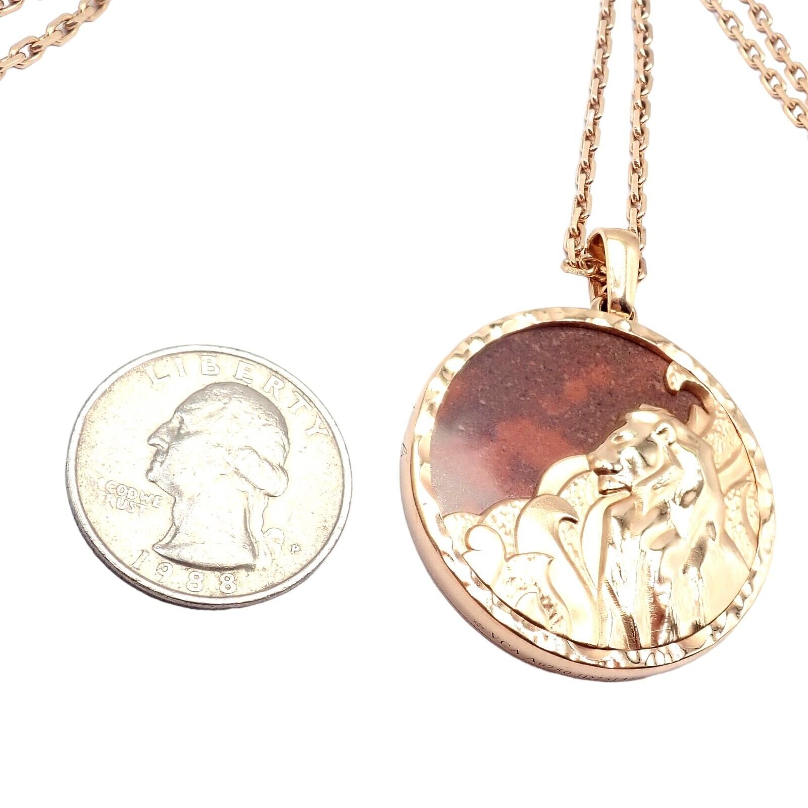 Van Cleef & Arpels 18K Rose Gold Leo Zodiac Pendant Necklace with Red Jasper - Authentic with Certificate - Perfect for Birthdays, Anniversaries & Luxury Gifts