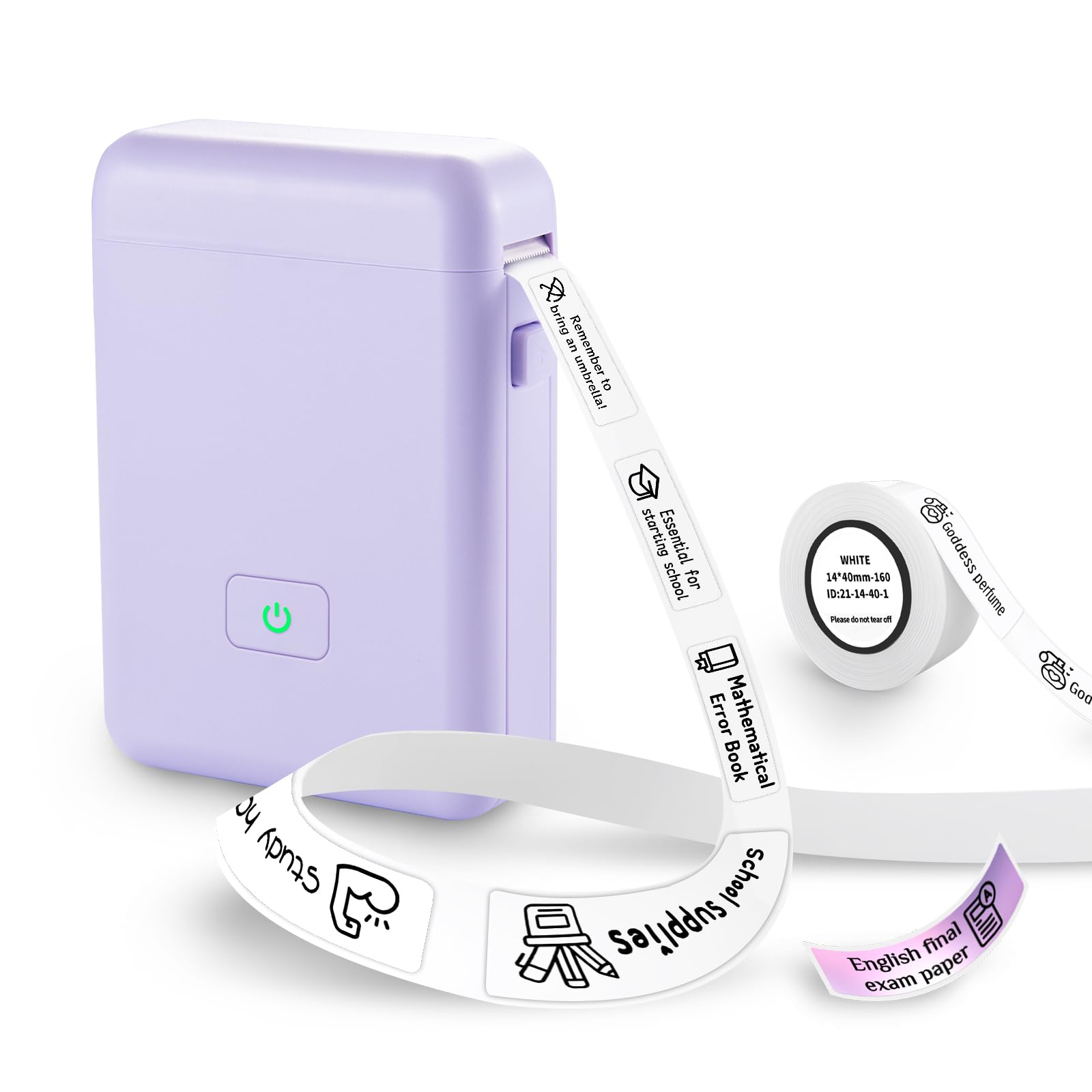 Vretti HP2 Portable Bluetooth Label Maker Machine with Tape - Wireless Label Printer for Storage, Shipping, Barcodes, Office & Home Organization - Includes Multiple Templates (Purple) | Perfect for Pantry Labels, Moving Boxes & File Organization