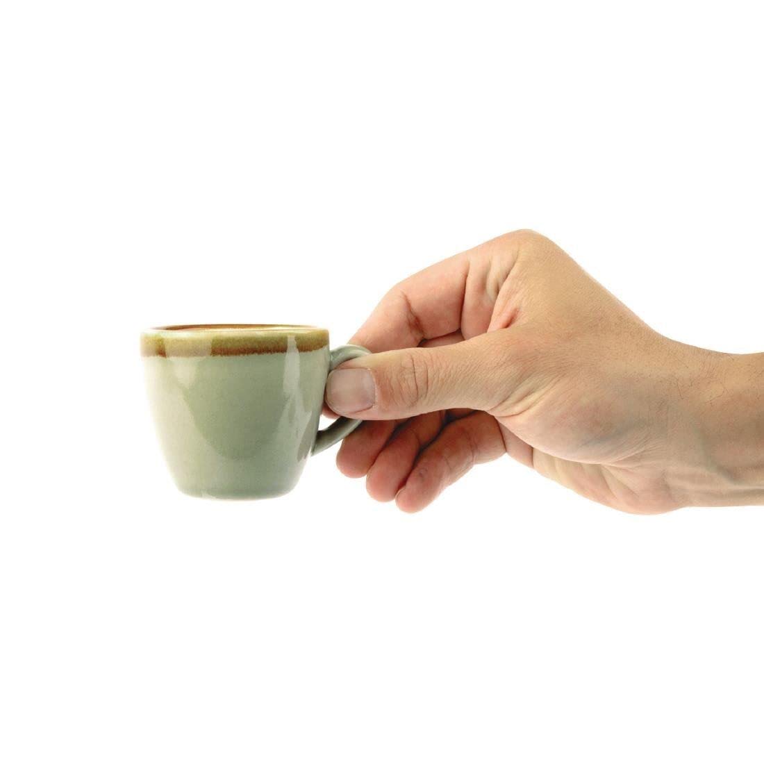 Premium Kiln Espresso Cup Set - 3oz (85ml) Ceramic Coffee & Tea Cups - 6pc Moss Green Tableware for Home, Café & Restaurant Use