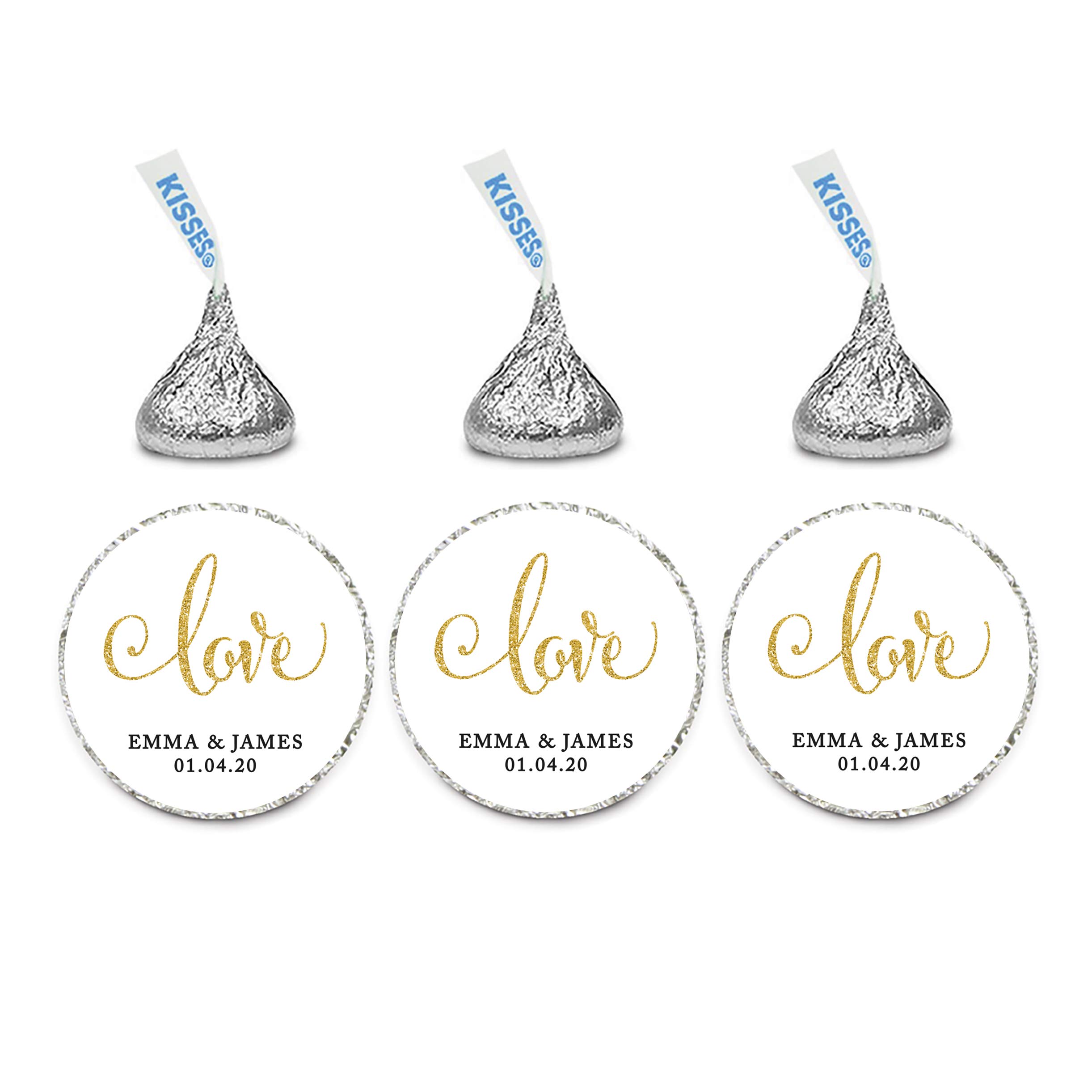 Personalized Chocolate Drop Labels - 216-Pack Gold Glitter Stickers for Wedding Favors & Party Decor