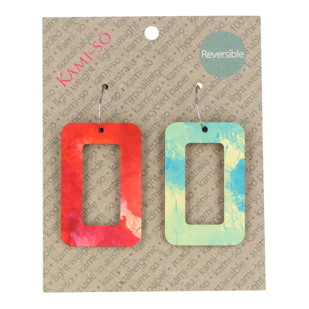 Kami So Reversible Rectangle Hoop Earrings - Blue & White / Red & White - Stylish Statement Jewelry for Women, Perfect for Parties, Weddings & Everyday Wear