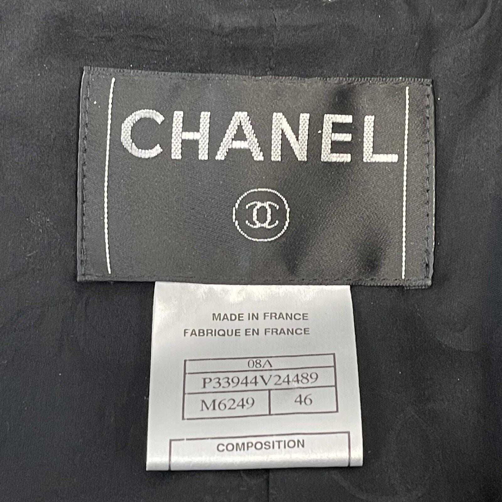 Chanel 08A Tweed Checked Metallic Blazer Jacket for Women - White & Black - Size US 14 (46) - Luxury Fashion Outerwear for Office, Parties & Special Occasions