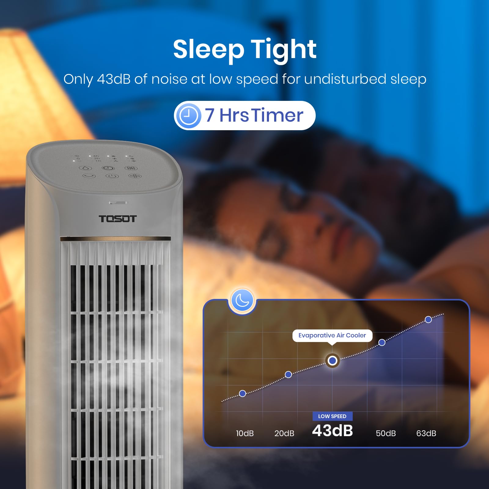 TOSOT 80° Oscillating Tower Fan with Remote Control - 3 Speed Quiet Cooling Fan, 360m³/h CFM, 7-Hour Timer & 4L Removable Water Tank Humidifier - Includes 2 Ice Packs for Extra Cooling - Perfect for Bedroom, Living Room & Office Use