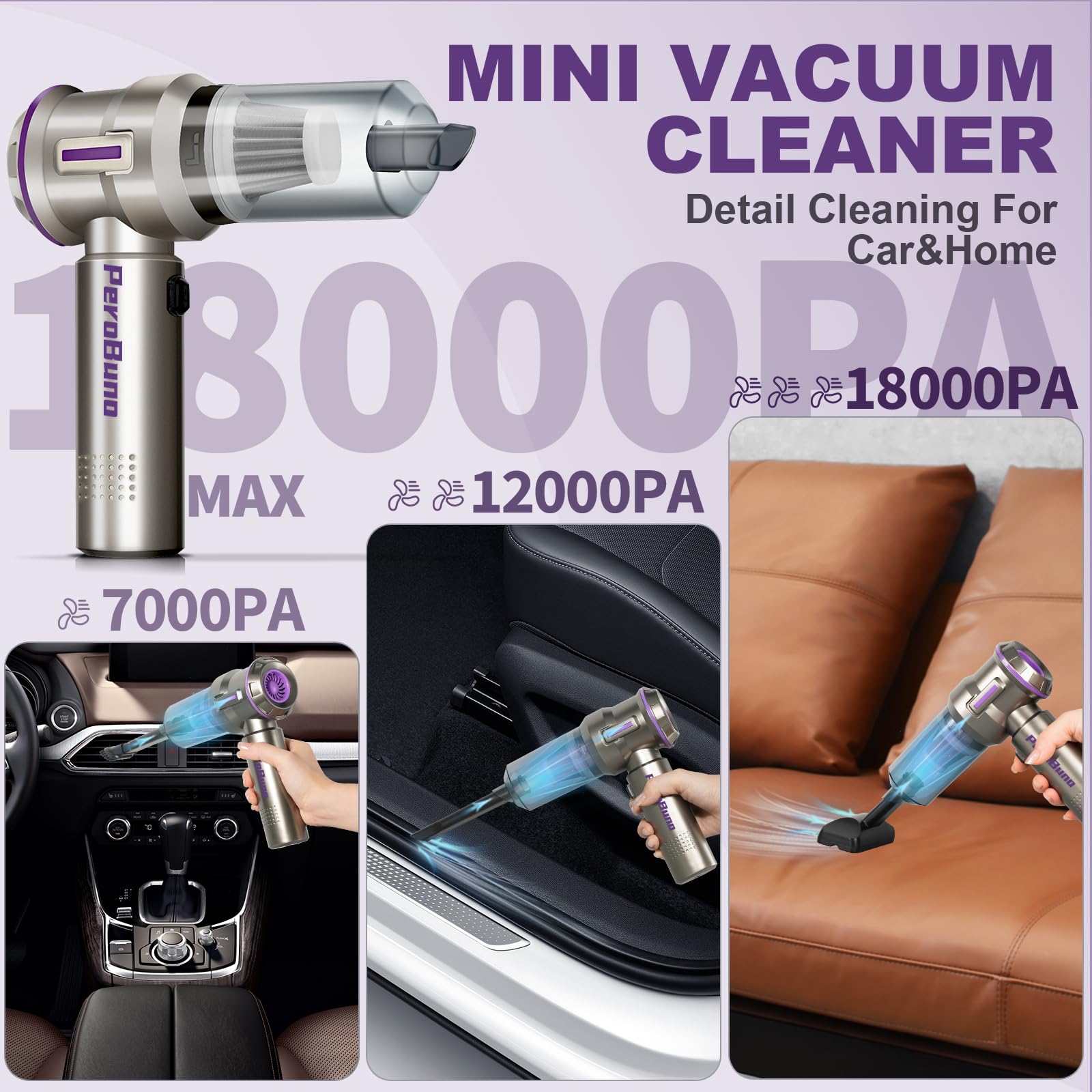 PeroBuno 200,000RPM Electric Air Duster for PC Cleaning - 2-in-1 Compressed Air Blower & Mini Vacuum with Brushless Motor, 3 Speed Settings, 35 Min Runtime, Rechargeable Battery - Perfect for Keyboard, Electronics, Camera Lens & Home Office Cleaning