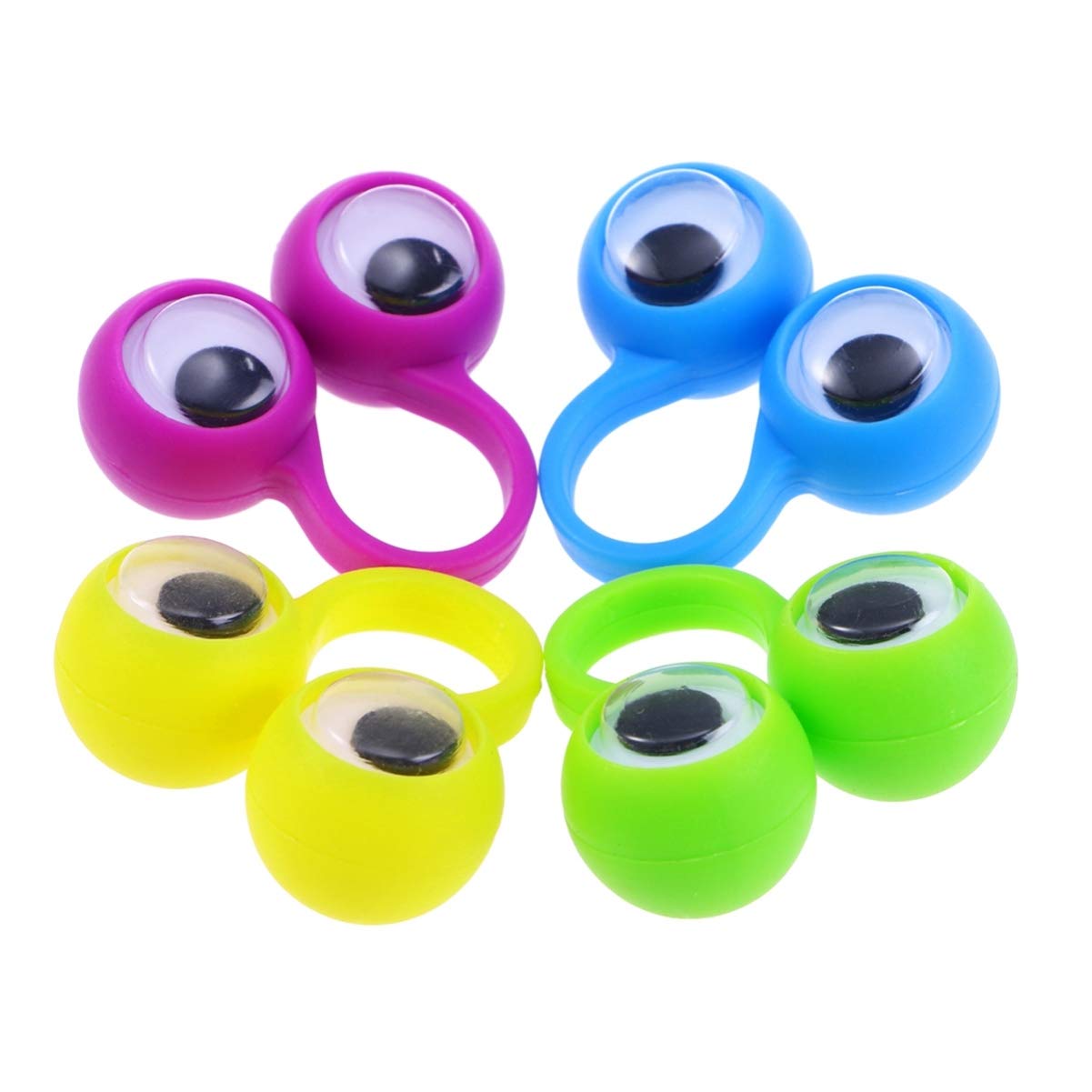 Kisangel 12pcs Funny Googly Eyeball Finger Puppet Rings for Kids - Colorful Eye on Hand Toys for Boys & Girls - Perfect for Birthday Parties, Easter Gifts, Classroom Prizes & Magic Shows (Random Colors)