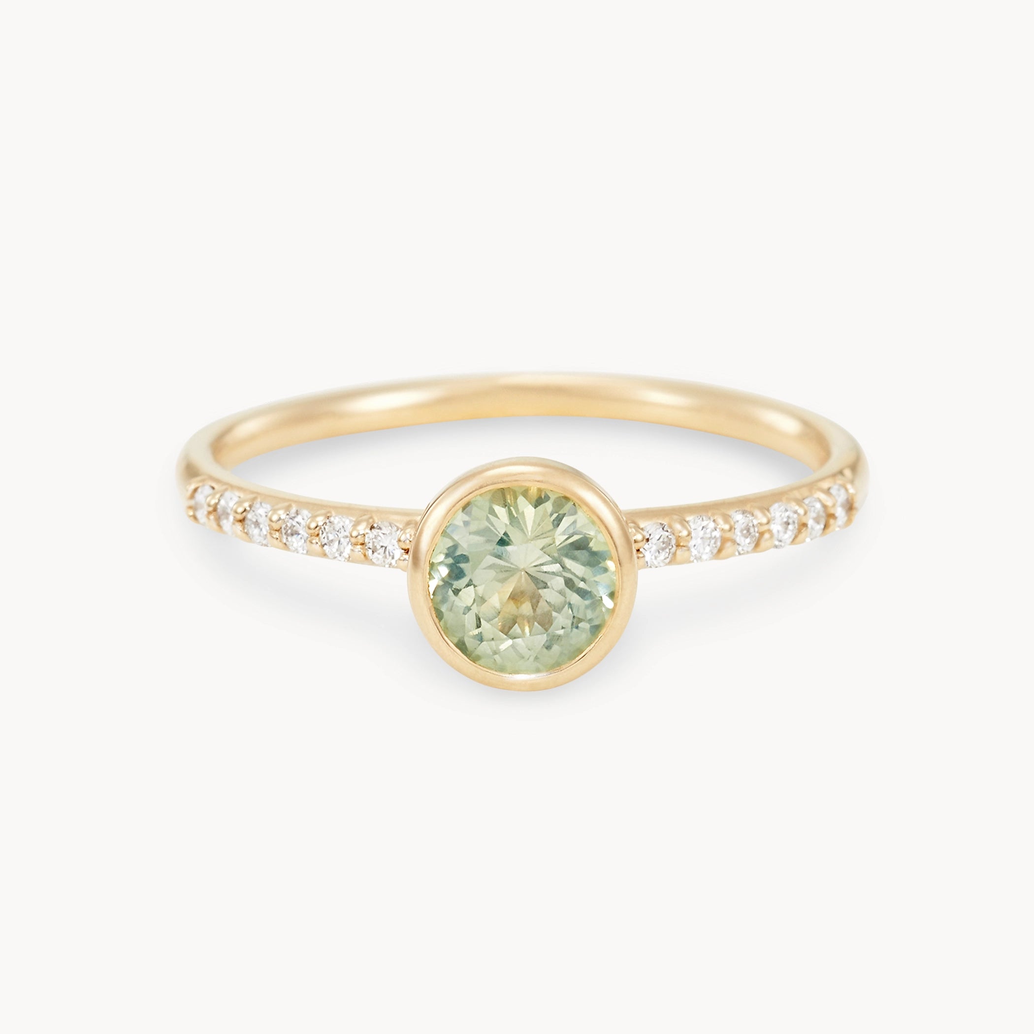 14K Yellow Gold Round Sapphire Moonglow Ring – Unique Handcrafted Jewelry for Women, Perfect for Weddings, Parties & Special Occasions