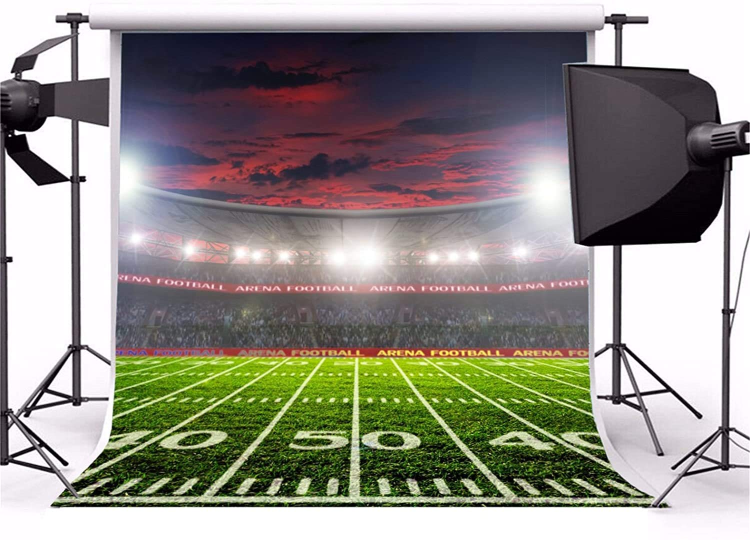 CSFOTO 4x4ft Football Field Backdrop - Soccer & Rugby Match Night Background for Sports Championship, Tailgate Party, and Photo Studio Props - Perfect for Game Day Decor, Sports Photography, and Fan Zone Wallpaper