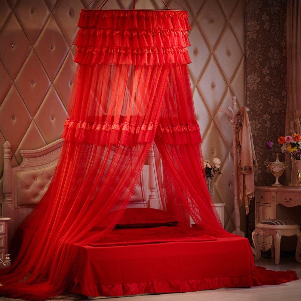 **Extra Large Round Hoop Bed Canopy Mosquito Net for Crib, Twin, Full, Queen & King Size Beds – Red (135x200cm / 53x79in) – Perfect for Nursery, Bedroom & Outdoor Camping Protection**