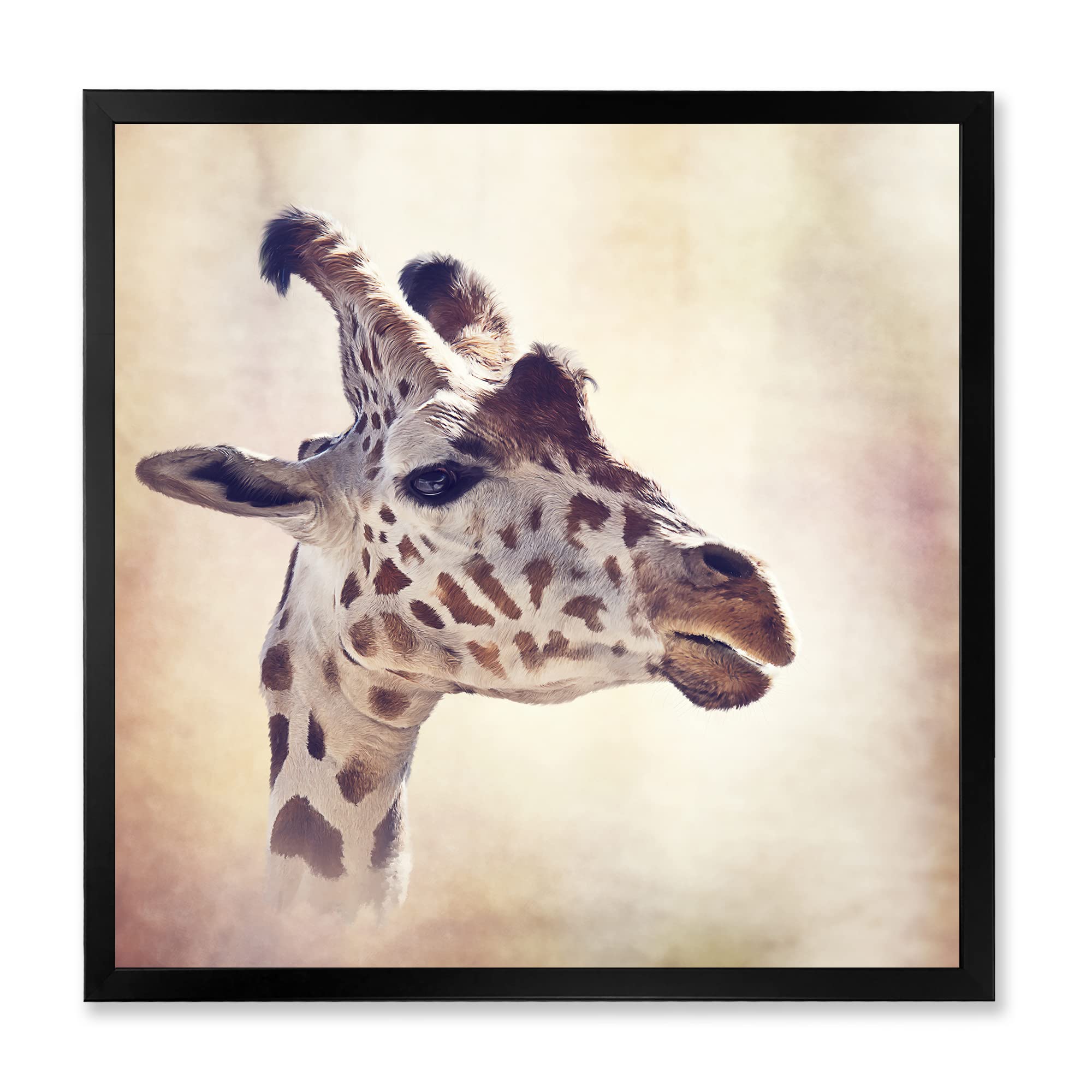 DesignQ Portrait of A Giraffe III - Farmhouse Framed Wall Art Decor for Living Room, Bedroom & Office - Wildlife Animal Painting for Home & Office Decoration