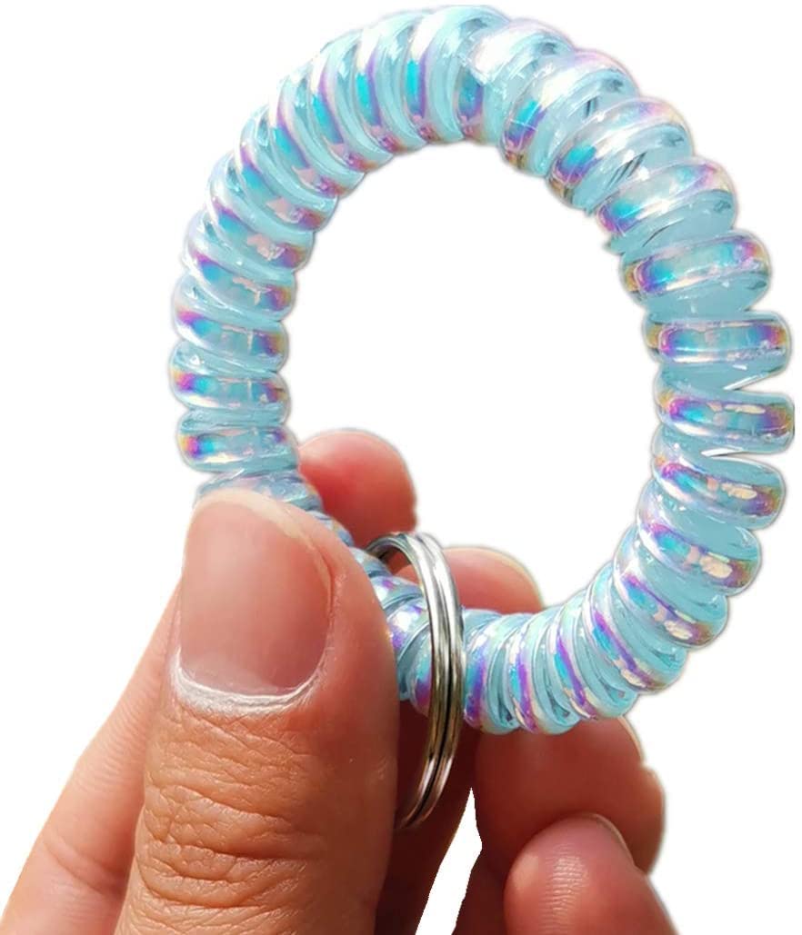 Iridescent Spiral Stretch Keychain Bracelet - Pack of 5 | Spring Coil Wristband for Keys, Rings & Small Items | Perfect for Home, Office & Travel Organization