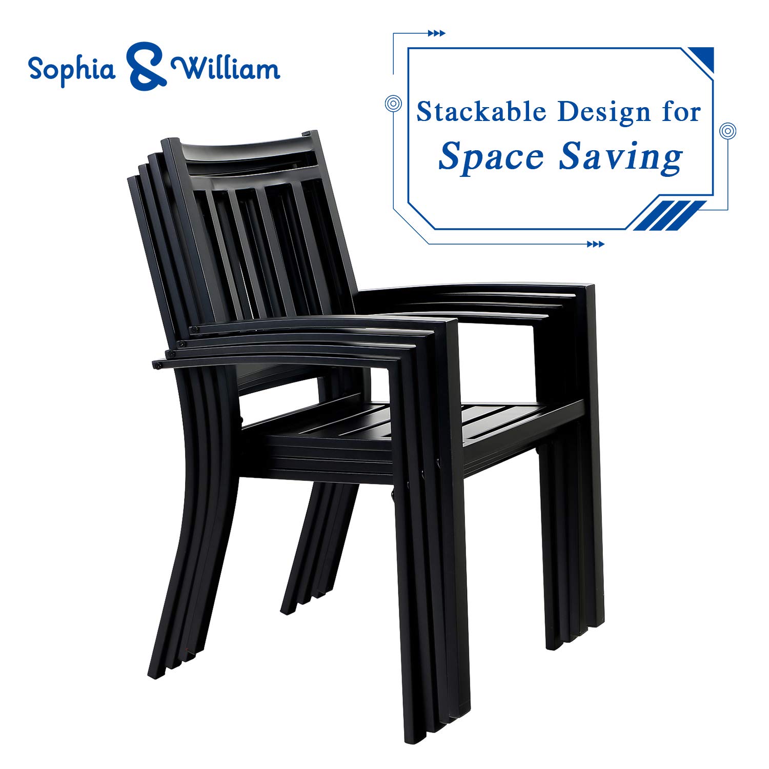 Sophia & William 7-Piece Outdoor Dining Set with 6 Metal Chairs & 1 Expandable Rectangle Table - Modern Patio Furniture for Poolside, Porch, Backyard | Perfect for Outdoor Entertaining, BBQ Parties & Family Gatherings