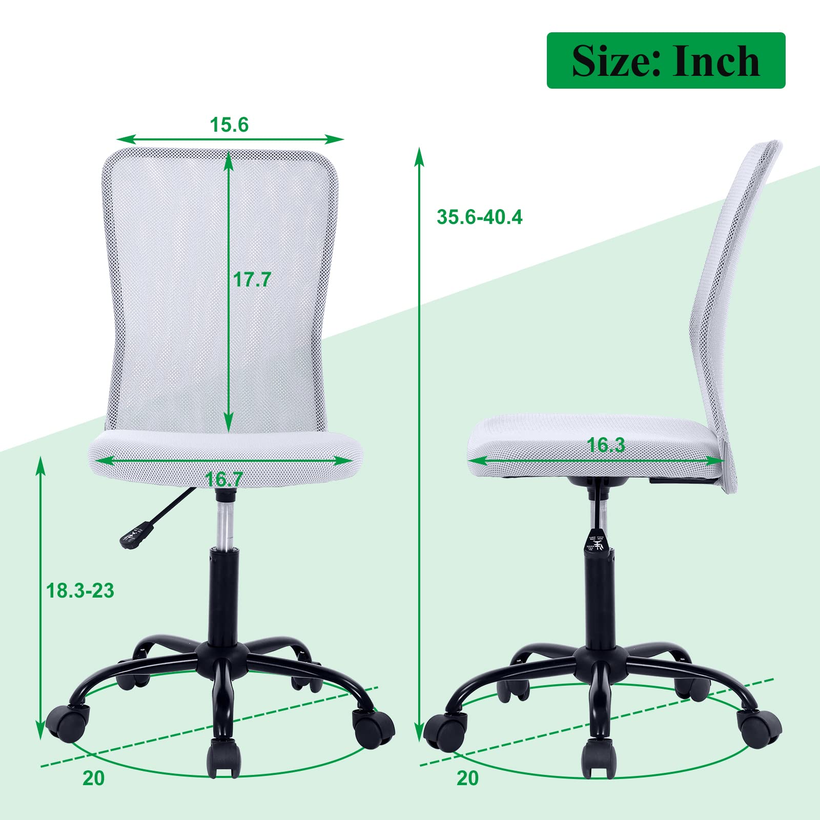 Ergonomic Mesh Office Chair - Modern Mid Back Rolling Swivel Computer Desk Chair with Breathable Fabric, Armless Design for Home & Office Use - Perfect for Long Hours of Work, Gaming, or Studying (White)