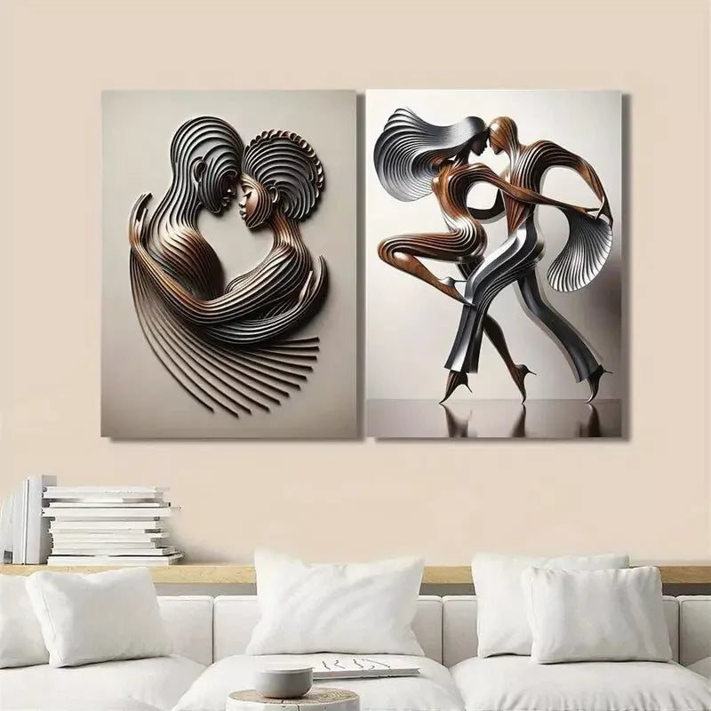 2pcs Abstract Geometric & Elegant Dancer Figures Framed Wall Art - 50x75cm High Quality Canvas Print | 100% Australian Made | Ready to Hang | Perfect for Living Room, Bedroom & Office Decor