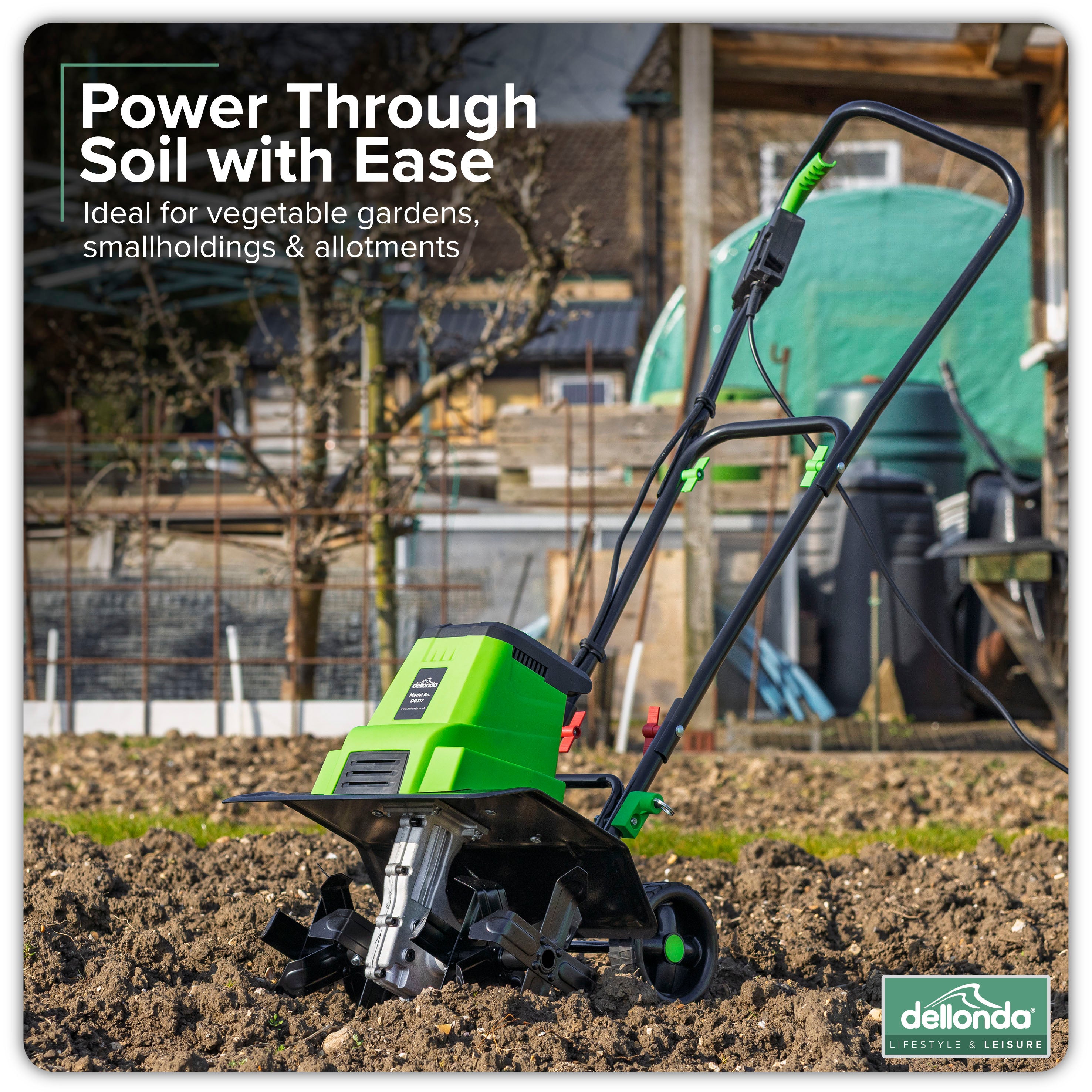 1500W Electric Tiller Cultivator - 40cm Working Width, 6 Steel Blades, 10m Power Cord - Heavy Duty Garden Soil Cultivator for Planting, Weeding & Landscaping (Model DG217)