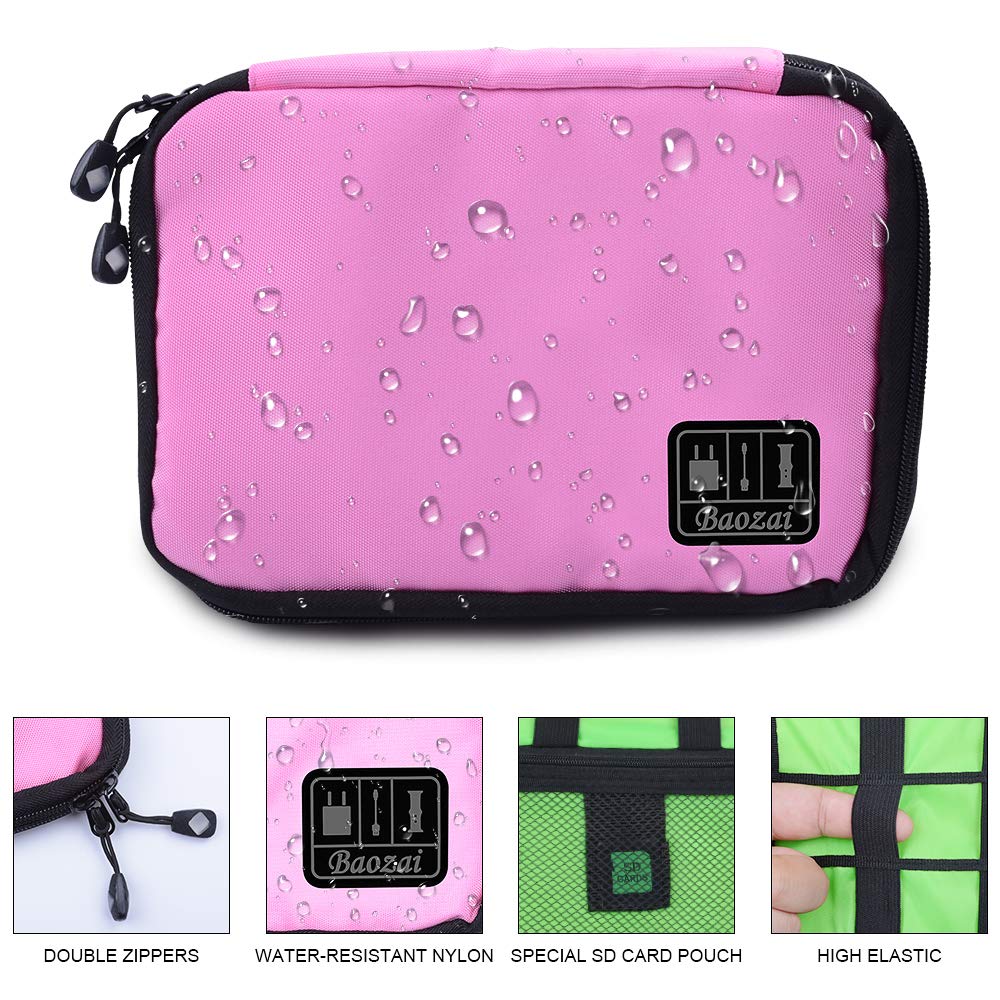 Waterproof Smart Watch Bands Organizer Bag - Portable Travel Electronics Accessories Case for Watch Bands, Cables, Chargers, Headphones & SD Cards (Pink) - Perfect for Travel, Gym & Daily Storage