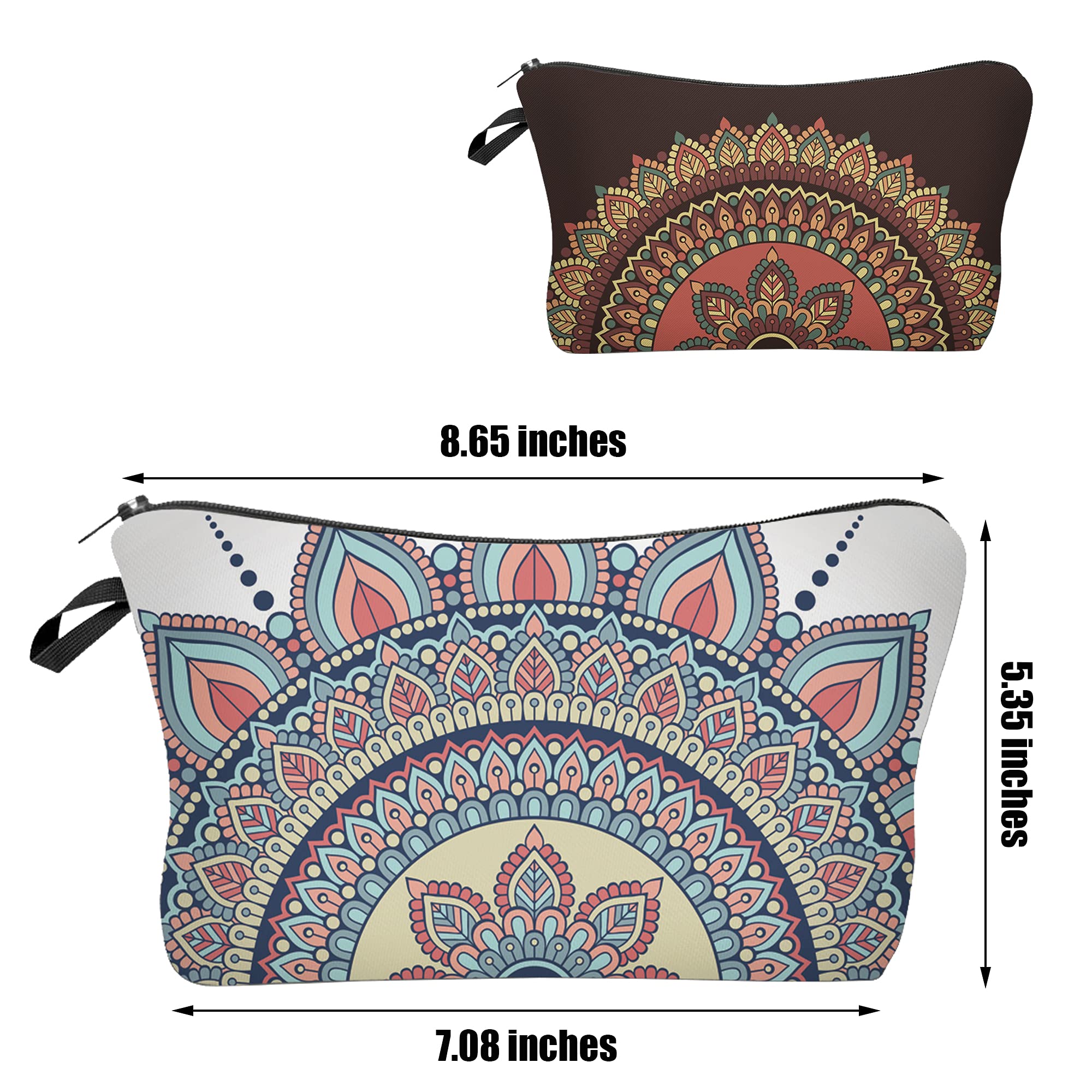 2 Pack Waterproof Cosmetic Bags for Women - Small Travel Makeup Pouches with Zipper for Toiletries, Jewelry & Essentials | Perfect for Organizing Travel, Gym, or Daily Use | Great Gift for Birthday, Christmas (Mandala Design)