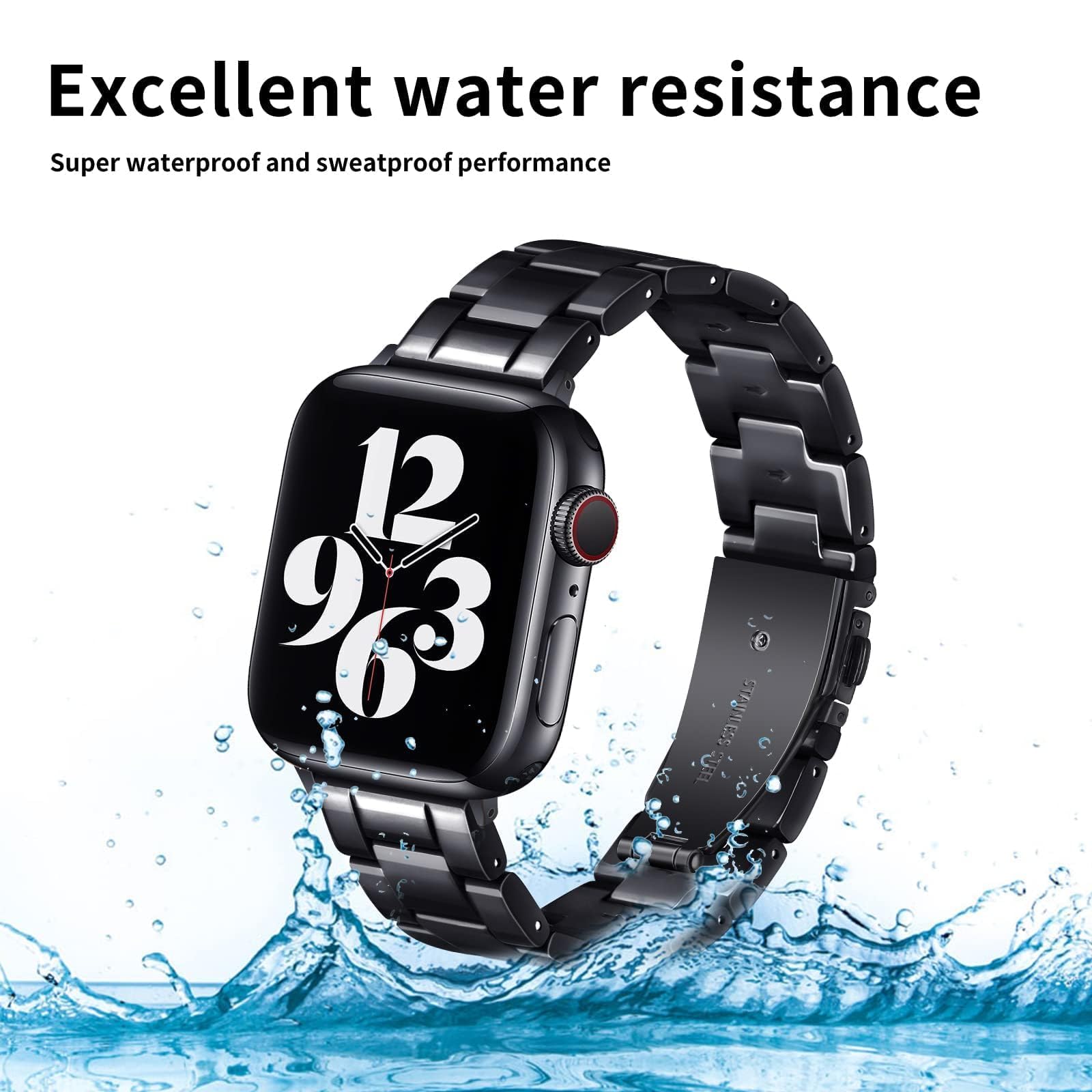 Premium Resin Apple Watch Band Compatible with 38mm 40mm 41mm iWatch Series 9/8/7/6/5/4/3/2/1/SE - Lightweight Elegant Dressy Strap for Women & Men (Black) | Perfect for Workouts, Office Wear & Everyday Fashion