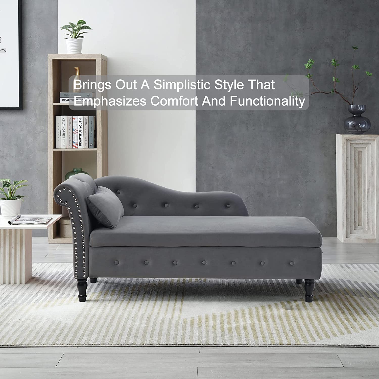 Anwick Modern Tufted Fabric Chaise Lounge Chair - Upholstered Recliner with Storage for Living Room & Bedroom | Sleeper Sofa in Grey | Perfect for Small Spaces, Home Theater & Reading Nook