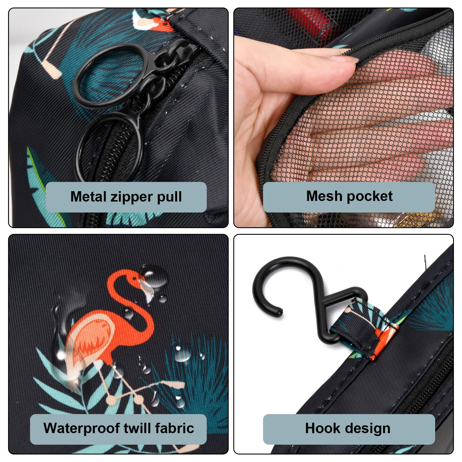 Waterproof Hanging Toiletry Bag - 4 Compartment Travel Cosmetic Organizer for Bathroom, Shower & Camping