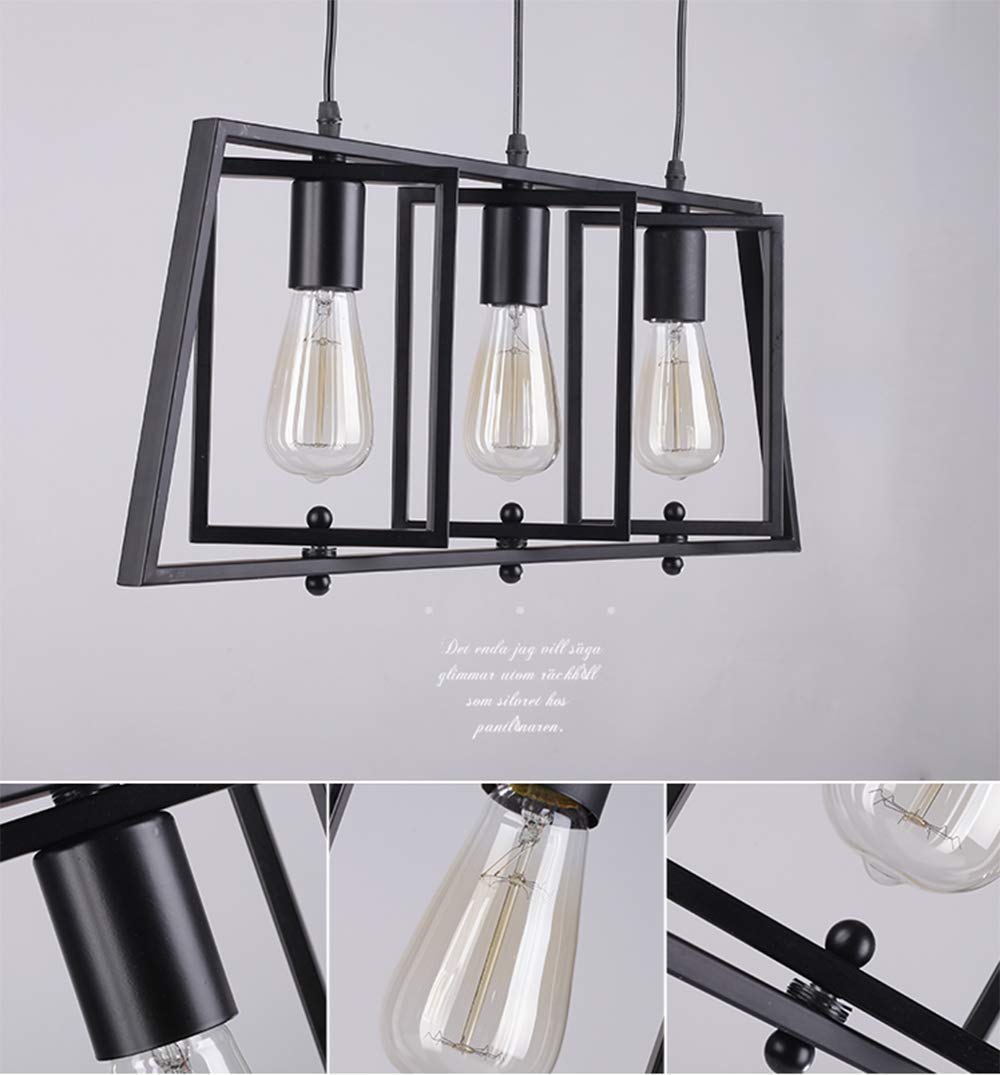 LITFAD Black Trapezoid Kitchen Island Chandelier - 3-Light Industrial Pendant Lighting, Modern Ceiling Hanging Fixture for Dining Table, Living Room & Restaurant | Perfect for Farmhouse, Loft & Industrial Decor