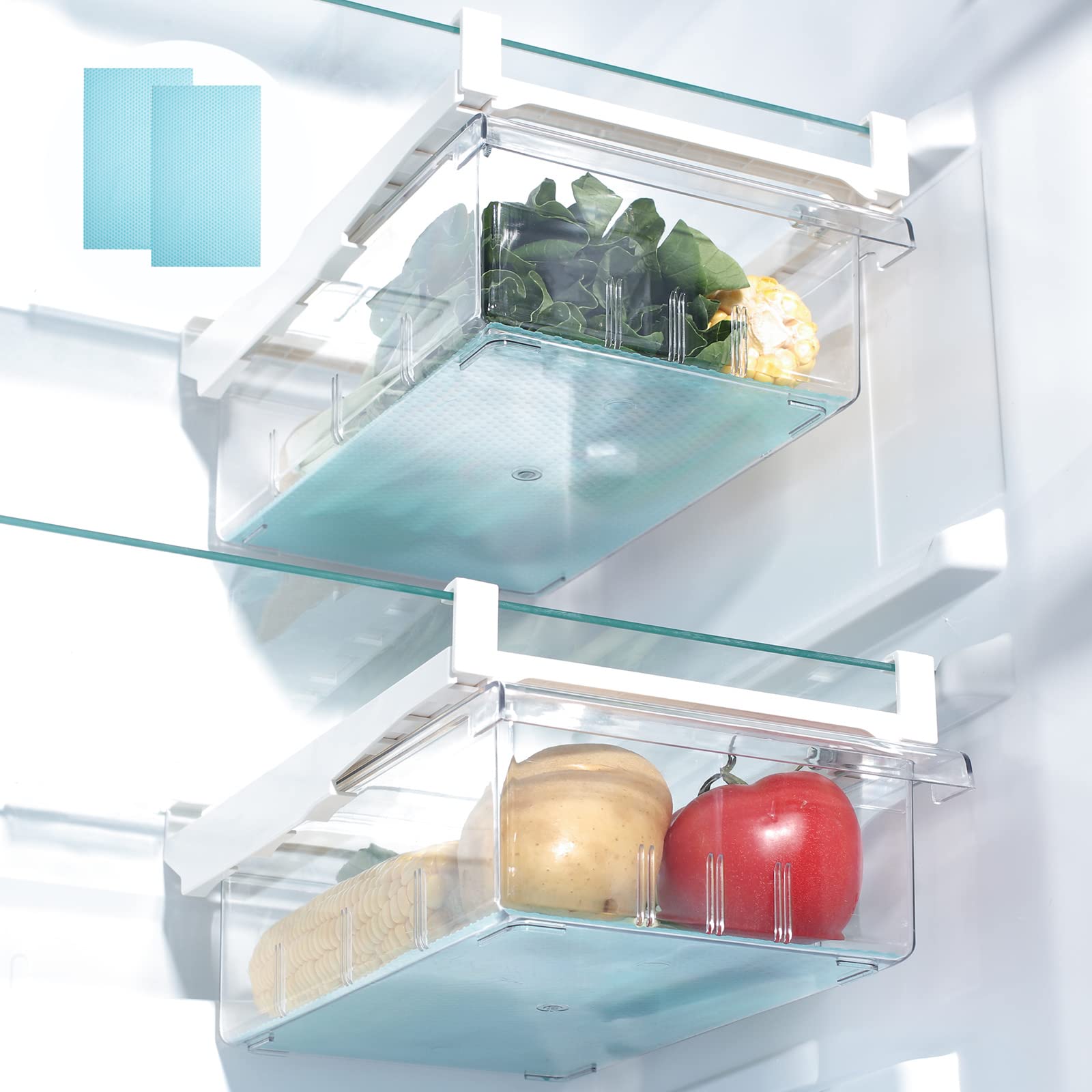 Farochy 2-Pack Refrigerator Organizer Bins with Handles - Pull-Out Fridge Drawer Storage Box for Eggs, Fruits & Vegetables | Space-Saving Kitchen Organization for Refrigerator Shelves & Door
