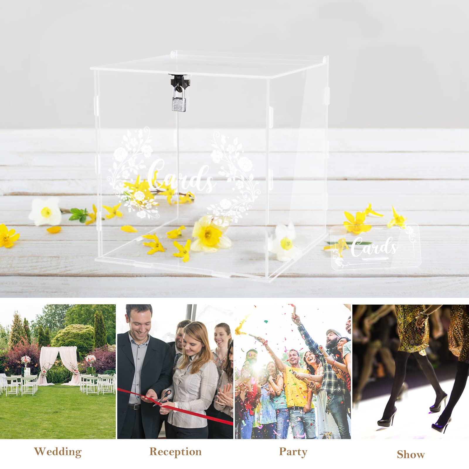 Clear Acrylic Card Box with Lock - Secure Money Holder for Wedding Reception, Anniversary, Birthday & Graduation Decorations - Perfect for Gift Cards, Cash Gifts & Party Favors