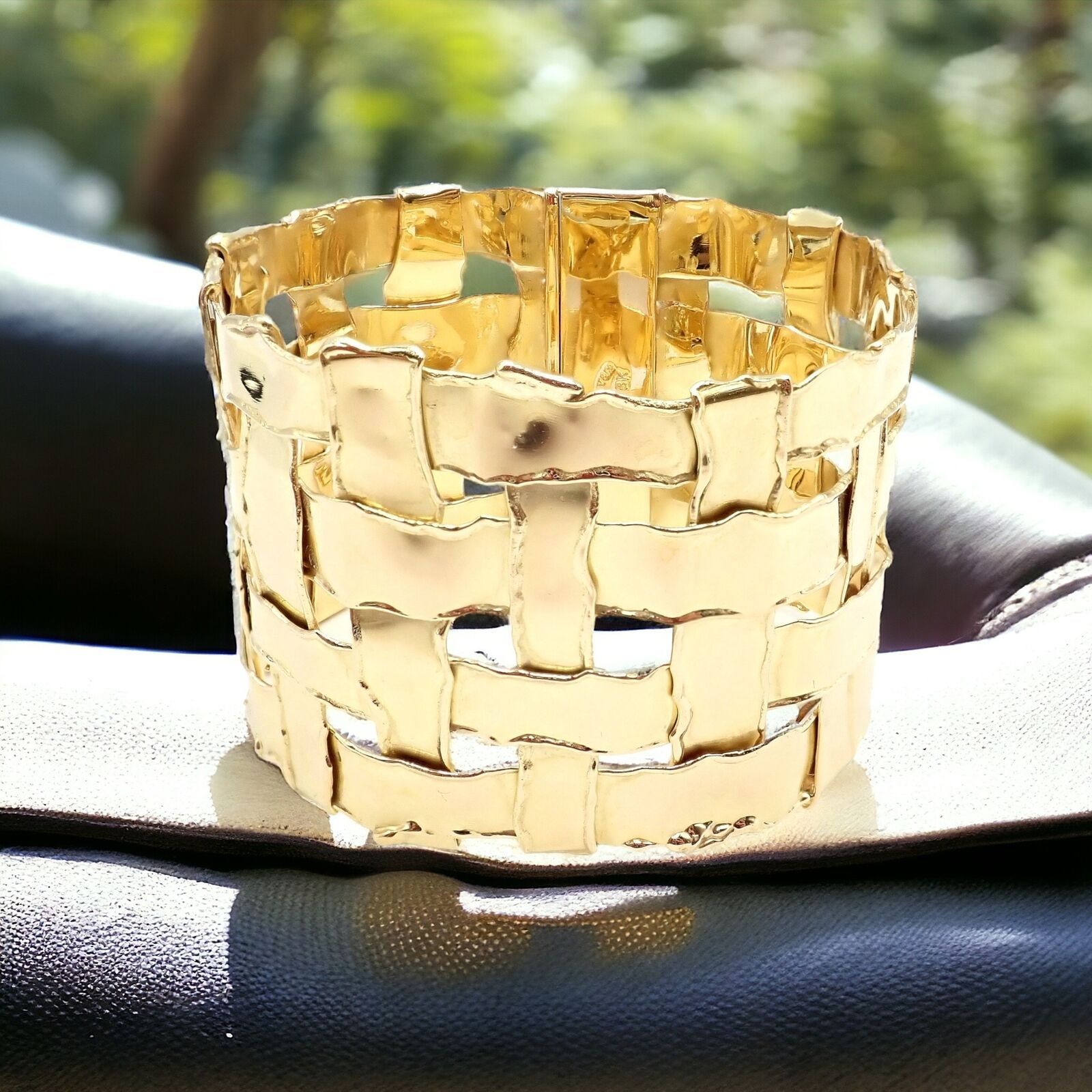 Authentic Vintage Tiffany & Co 18k Yellow Gold Basket Weave Wide Bracelet - Luxury Jewelry Gift for Women, Perfect for Weddings, Anniversaries & Special Occasions