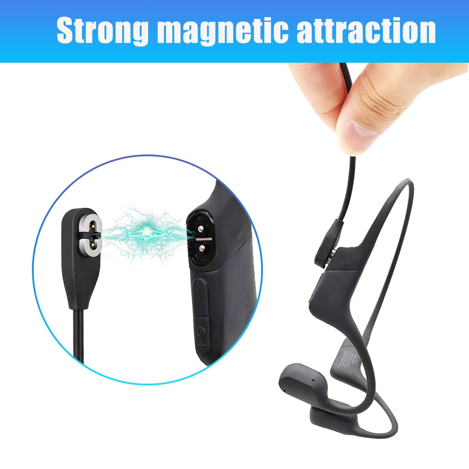 Magnetic USB Charging Cable for AfterShokz Aeropex/OpenComm & Shokz OpenRun/OpenRun Pro/OpenRun Mini Headphones - Flexible Replacement Cord for Wireless Sports & Workout Headphones - Perfect for Running, Cycling & Office Use