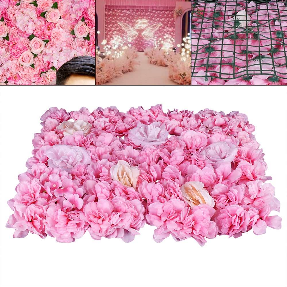 12Pcs Artificial Silk Rose Flower Wall Panels - Fake Hydrangea & Rose Floral Decor for DIY Wedding Backdrop, Banquet Party Decoration (Pink Dahlia, Champagne, Pink Rose) - Perfect for Home Decor, Bridal Showers & Event Wall Panels