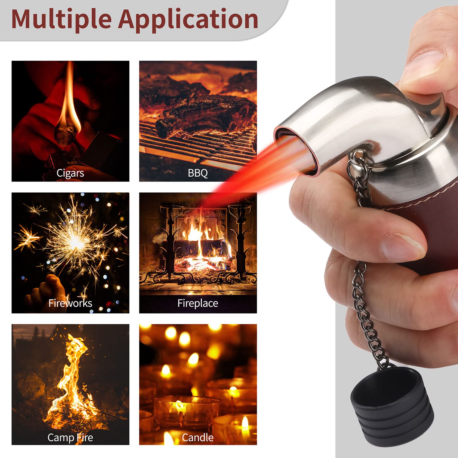 Ambrogio.L Quad Torch Refillable Butane Lighter with Cigar Punch - Dark Red Windproof Tabletop Cigar & Tobacco Lighter for Outdoor Smoking, BBQ, Camping & Home Use