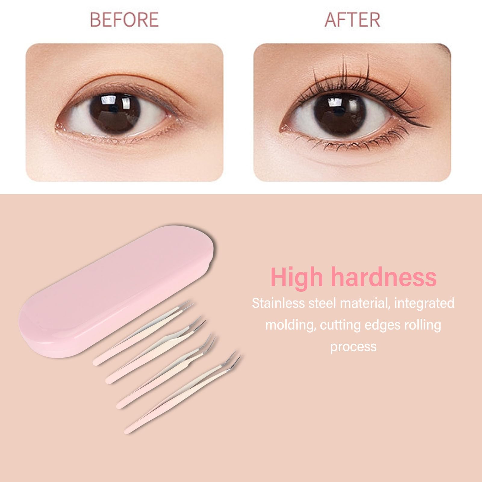 4Pcs Professional Stainless Steel Eyelash Extension Tweezers Set with Storage Box - Precise Lash Tools for Home & Salon Use - Perfect for DIY Eyelash Extensions, Volume Lashes & Beauty Treatments (Pink)