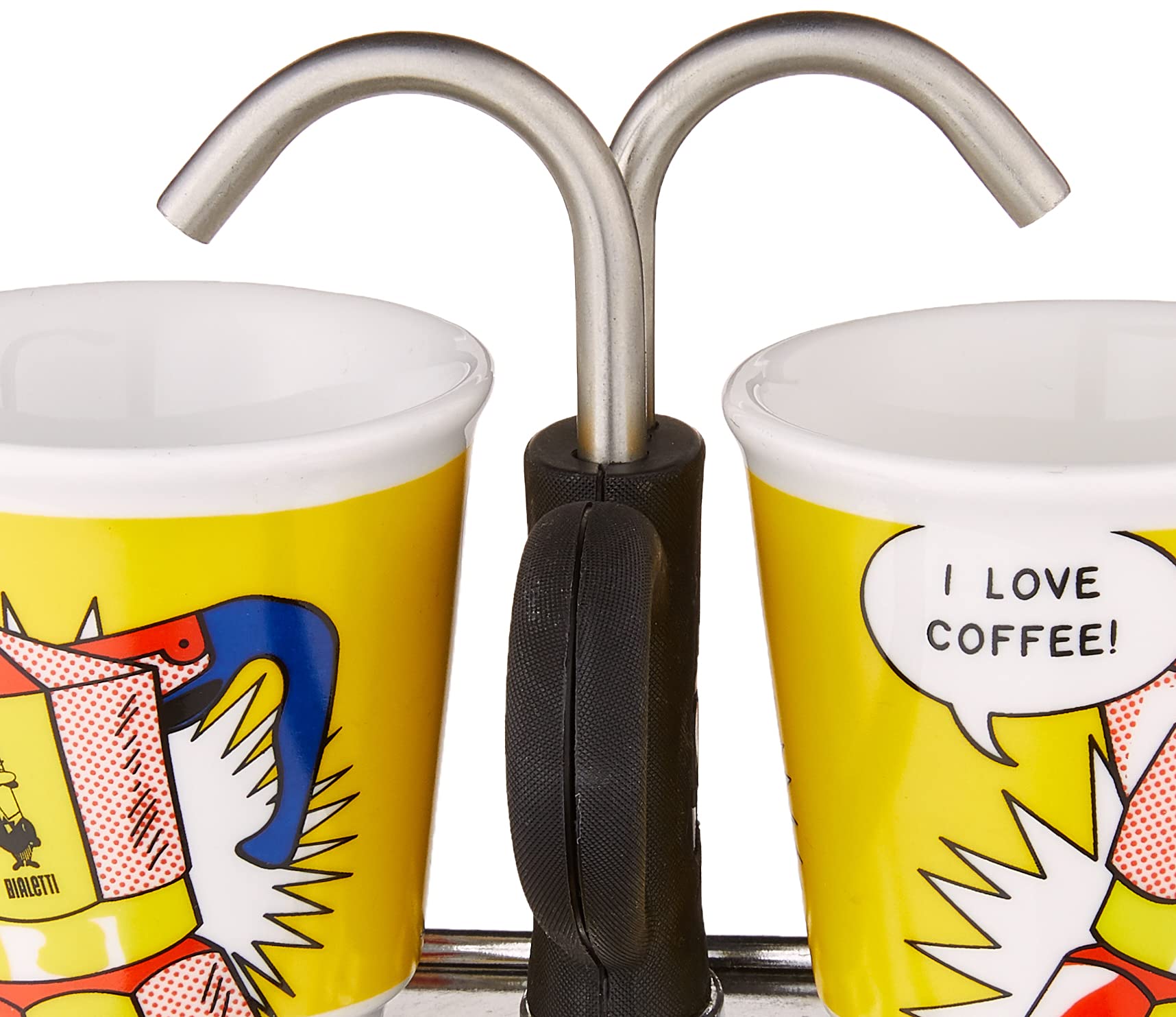 Bialetti Mini Express Moka Pot 2-Cup (2.8 Oz) Aluminum Stovetop Espresso Maker with 2 Shot Glasses - Yellow - Perfect for Home, Office & Camping Coffee Brewing