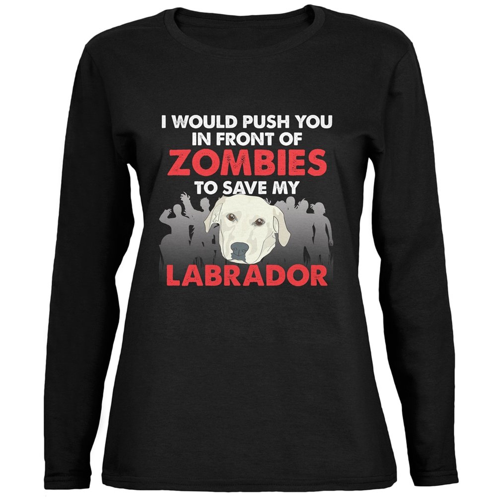 Zombie Labrador Black Women's Long Sleeve T-Shirt | Funny Graphic Tee for Halloween & Horror Fans | Casual Wear & Cosplay Costume
