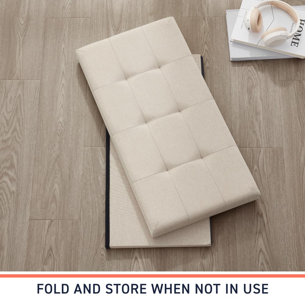 Ornavo Home 30 Inch Folding Storage Ottoman with Large Capacity - Multi-Functional Foot Rest & Bedroom Bench in Beige | Perfect for Living Room, Bedroom & Home Organization