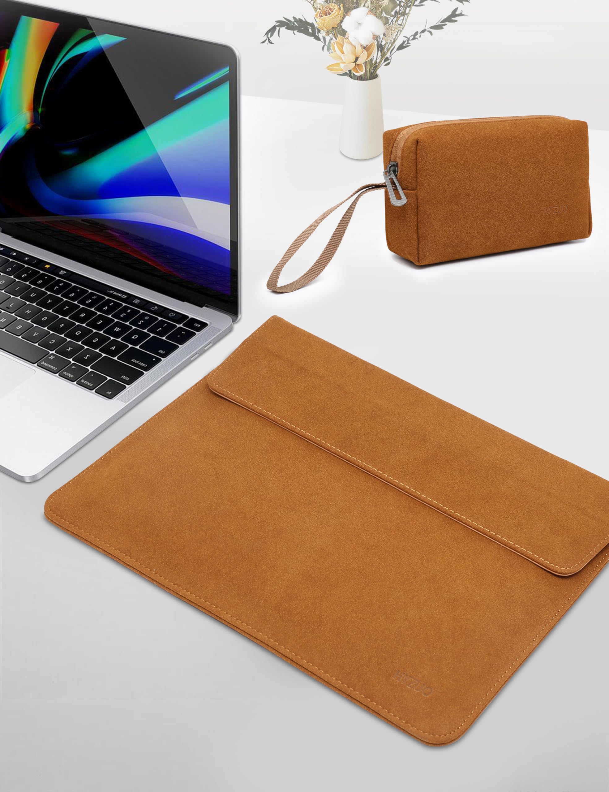 Premium 13 Inch Laptop Sleeve with Adjustable Stand - Compatible with MacBook Air 13 (M1/M2/M3 2024-2018), MacBook Pro 13 (M1/M2 2024-2016), Surface Pro, iPad Pro 13 (M4), iPad Air 13 (M2), Dell XPS 13 - Includes Carry Bag in Brown | Perfect for Work, Travel & School Protection