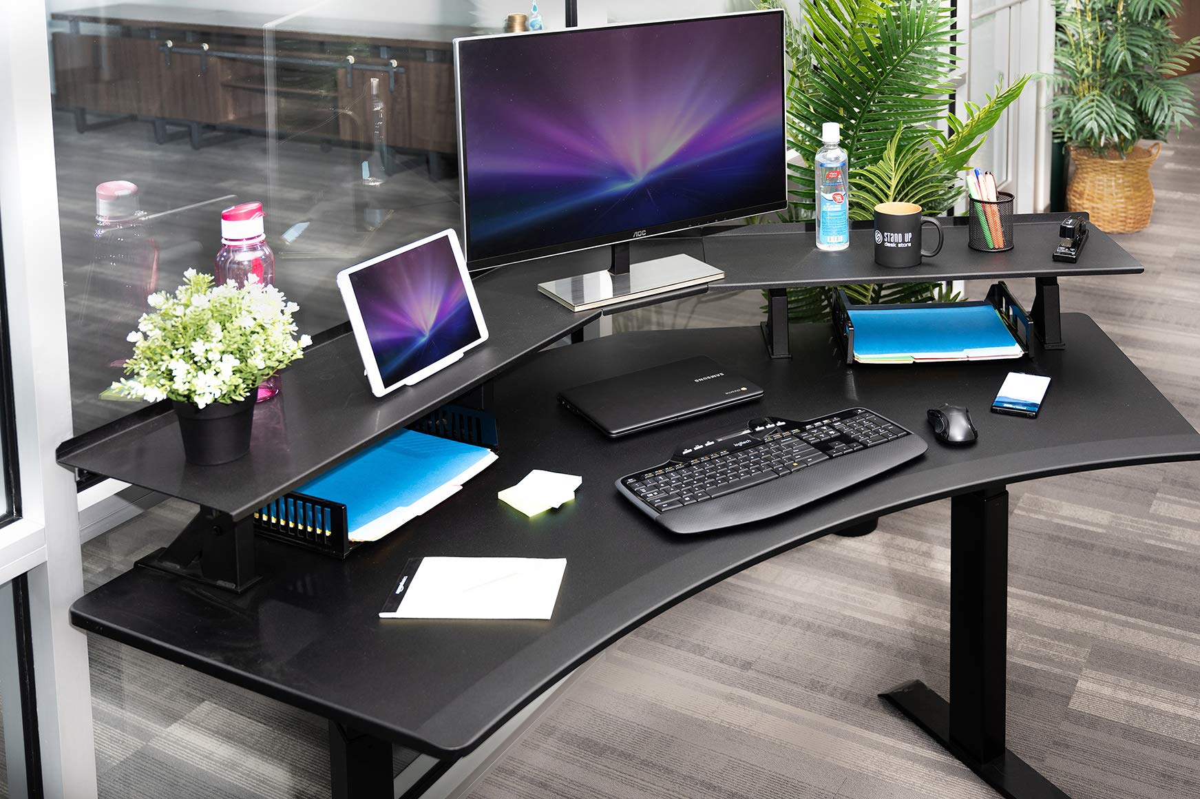 Adjustable Clamp-On Standing Desk Shelf - Ergonomic Monitor Stand with 120° Tilt for Home & Office Workspace - Perfect for Laptops, Tablets, and Dual Monitor Setup