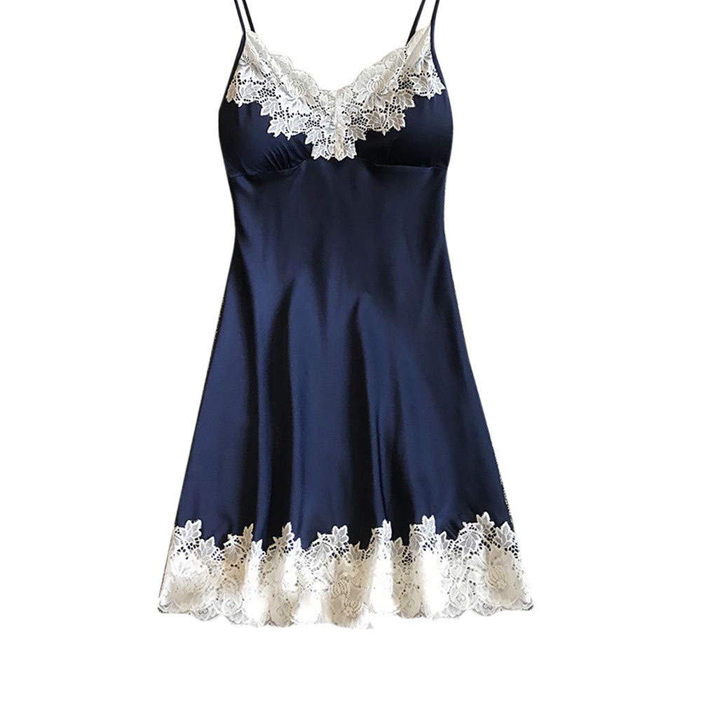 Gergeos Women's Satin Nightgown - Sexy Lace Trim Sleepwear with Built-in Chest Pads for Comfortable Sleep & Intimate Moments | Plus Size Sleep Dress for Valentine's Day & Anniversary Gifts