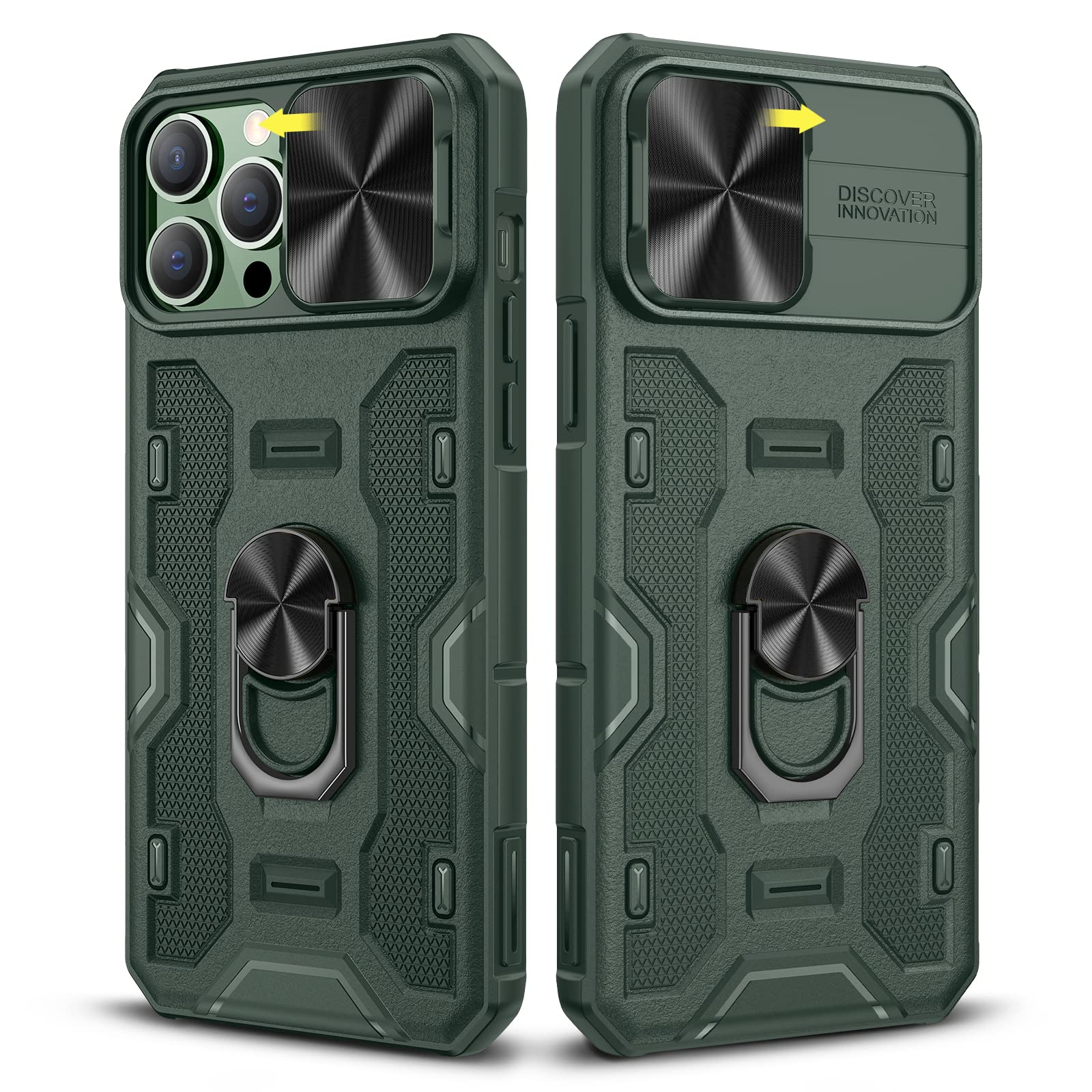 Premium Magnetic Phone Case for iPhone 13 Pro Max/12 Pro Max - Built-in 360° Rotating Ring Stand & Camera Cover | Alpine Green | Durable Protection for Men | Perfect for Work, Travel & Outdoor Activities