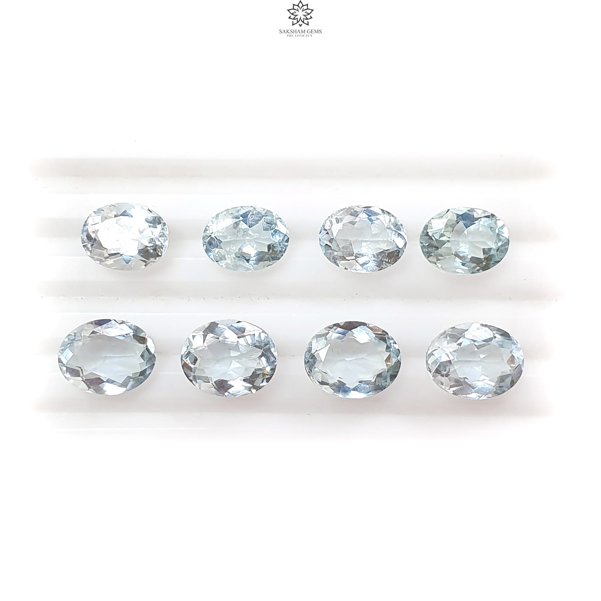 Natural Aquamarine Gemstone - 18.10cts Untreated Blue Oval Faceted Cut (8pcs Lot, 9x7mm & 10x8mm) - March Birthstone for Jewelry Making, Engagement Rings & Healing Crystals