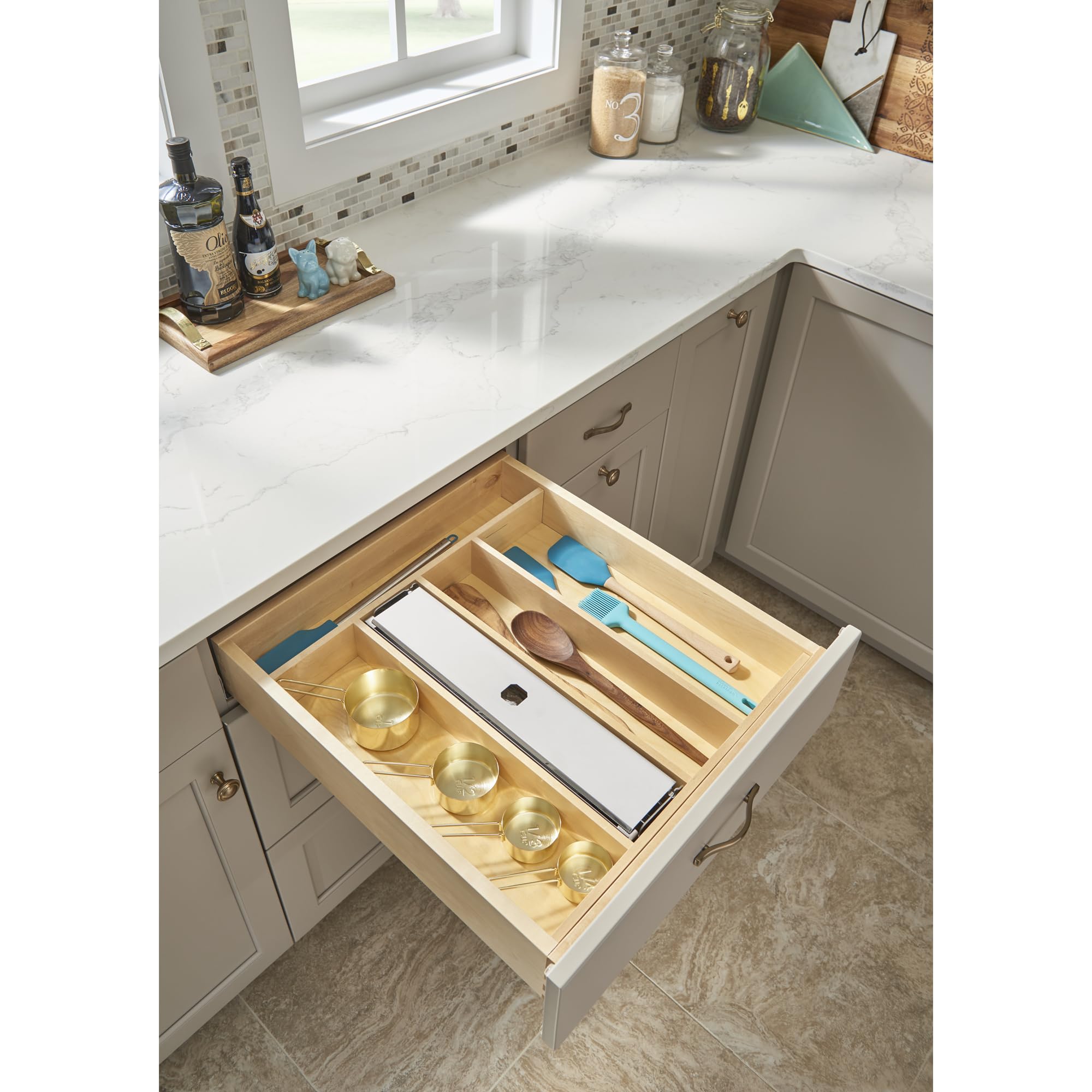 Rev-A-Shelf Adjustable Silverware Drawer Organizer - 18.5 x 22 Inch Maple Wood Kitchen Utensil Tray for Cutlery, Knives, Spoons & Forks - Perfect for Kitchen Cabinets, Pantry Storage & Dining Room Organization